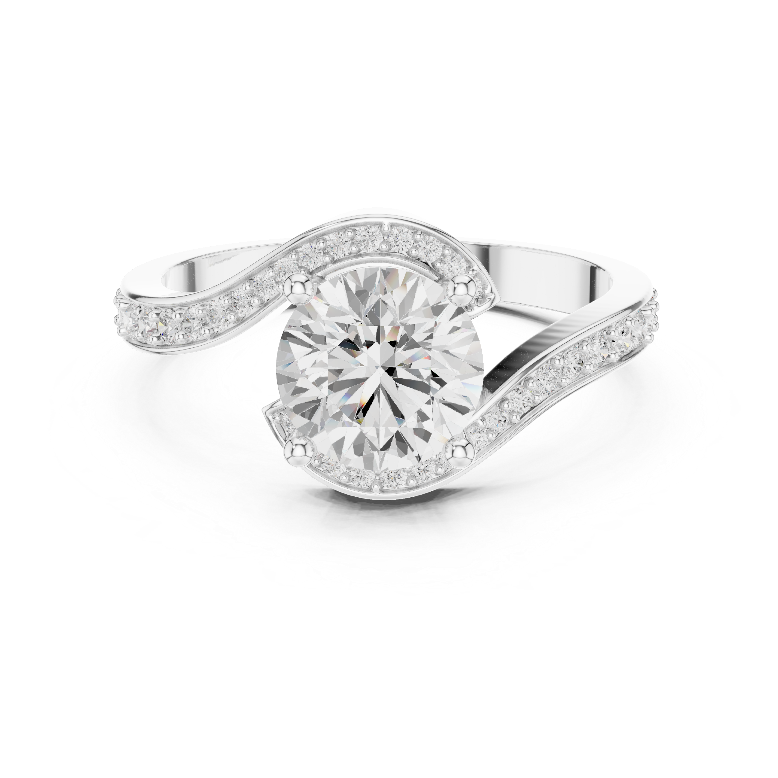 Luxury Wave Halo Solitaire Ring