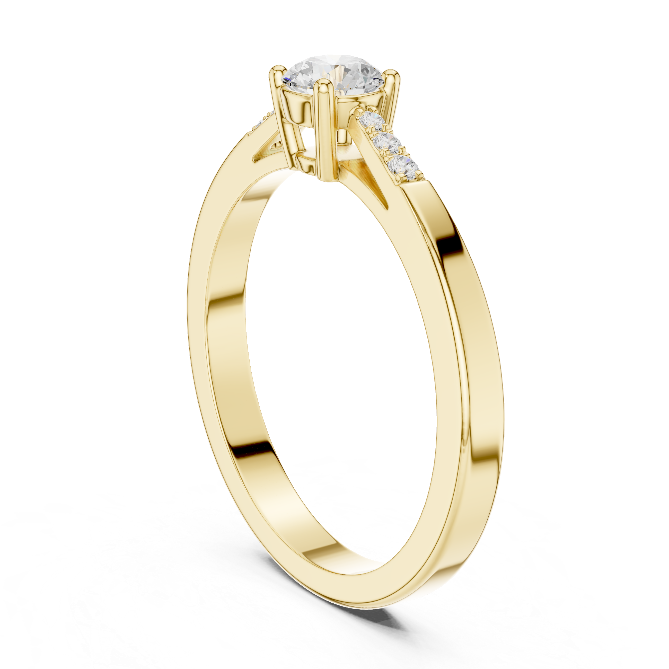 Classic Solitaire Diamond Engagement Ring with Pavé Shoulders – 0.29 CT Total Weight