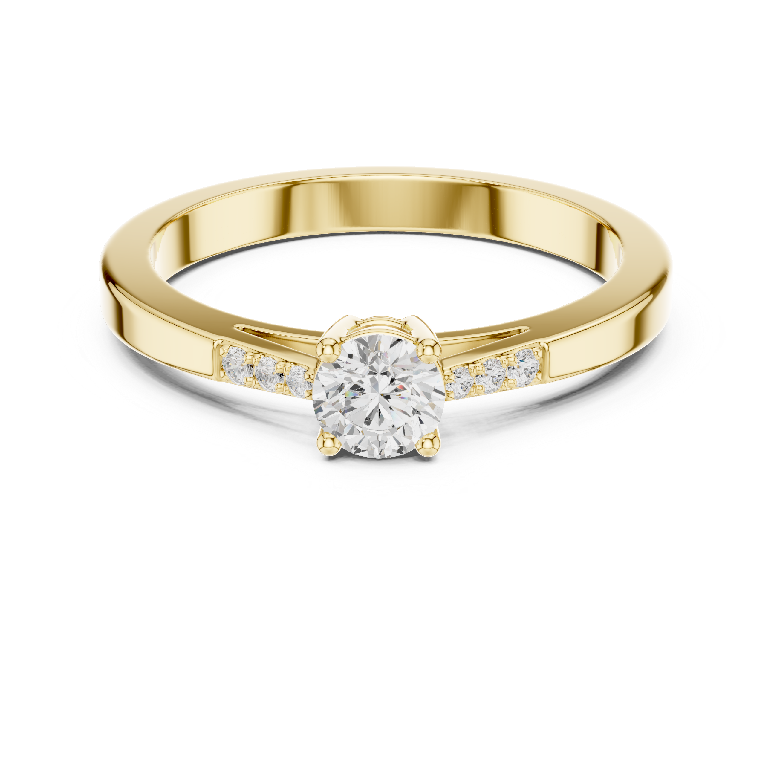 Classic Solitaire Diamond Engagement Ring with Pavé Shoulders – 0.29 CT Total Weight
