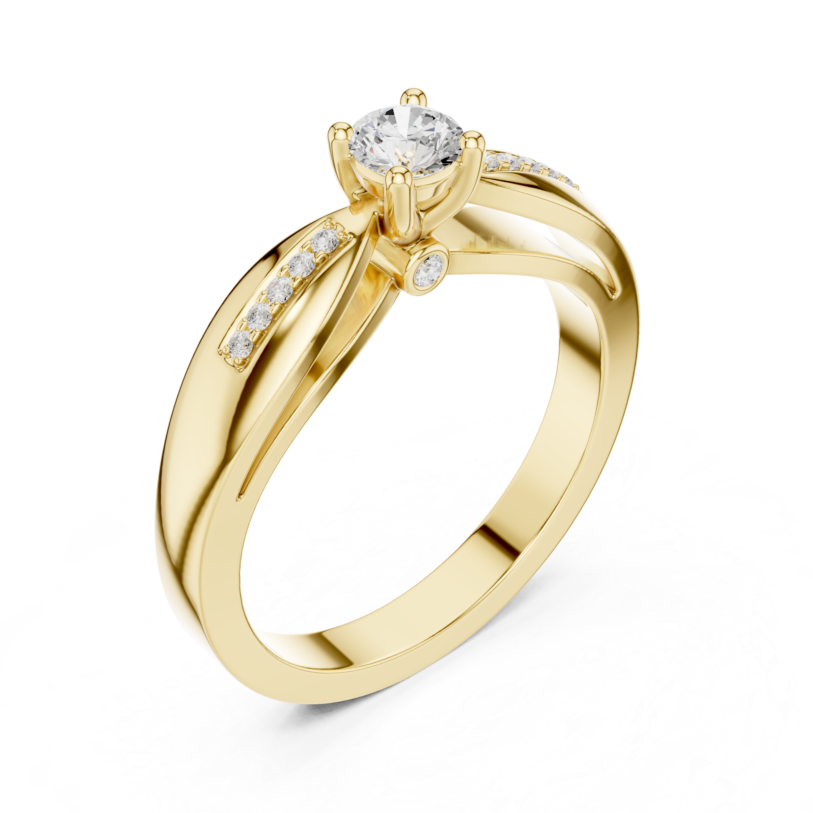 Twisted Split Shank Diamond Engagement Ring – Modern Solitaire Ring with Pavé Accents – 0.26 CT Total Weight