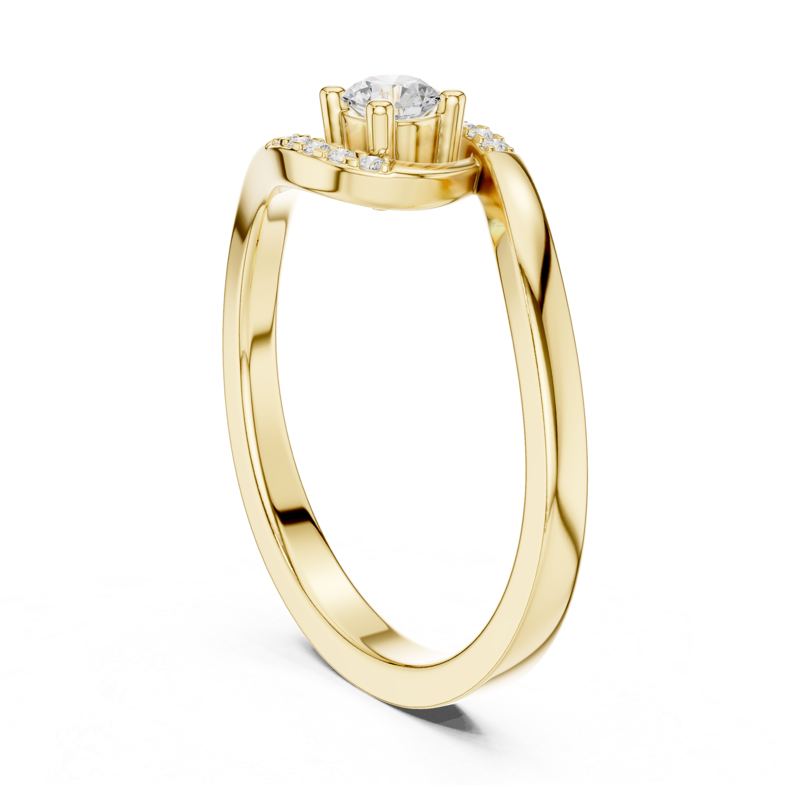 Twisted Halo Diamond Engagement Ring – Modern Swirl Solitaire Ring – 0.20 CT Total Weight