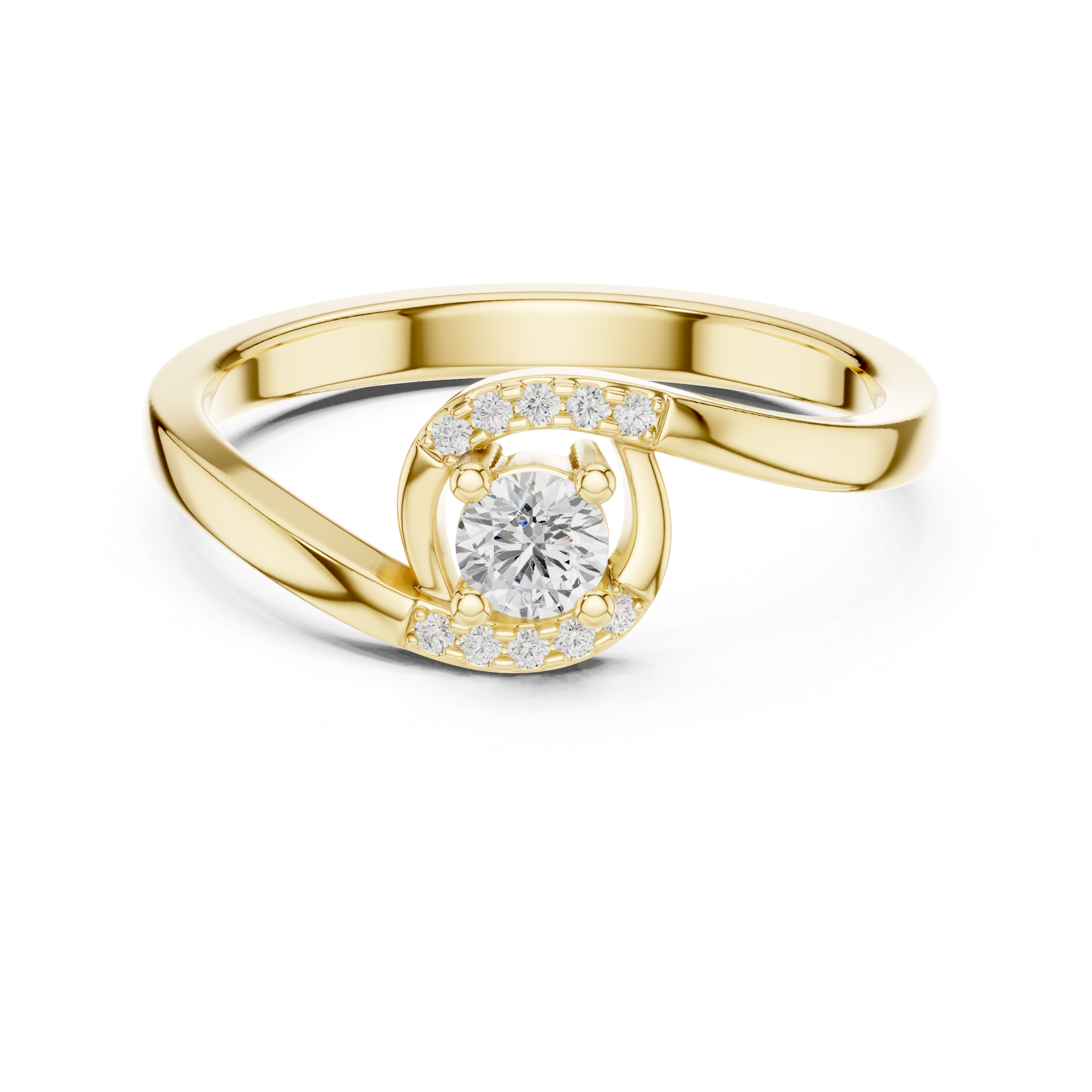 Twisted Halo Diamond Engagement Ring – Modern Swirl Solitaire Ring – 0.20 CT Total Weight