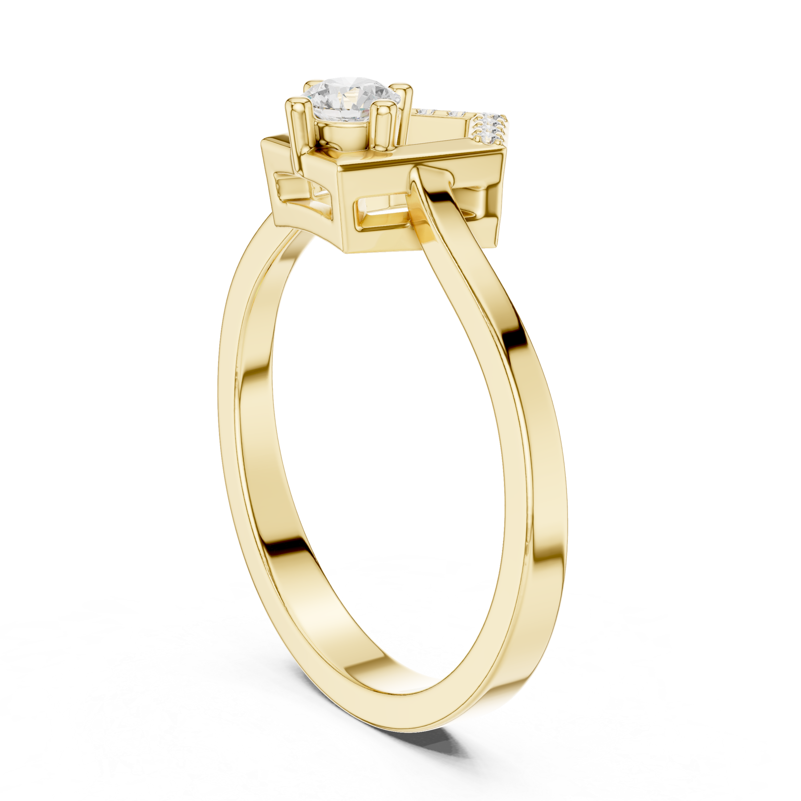 Twisted Halo Diamond Engagement Ring – Modern Swirl Solitaire Ring – 0.20 CT Total Weight Description