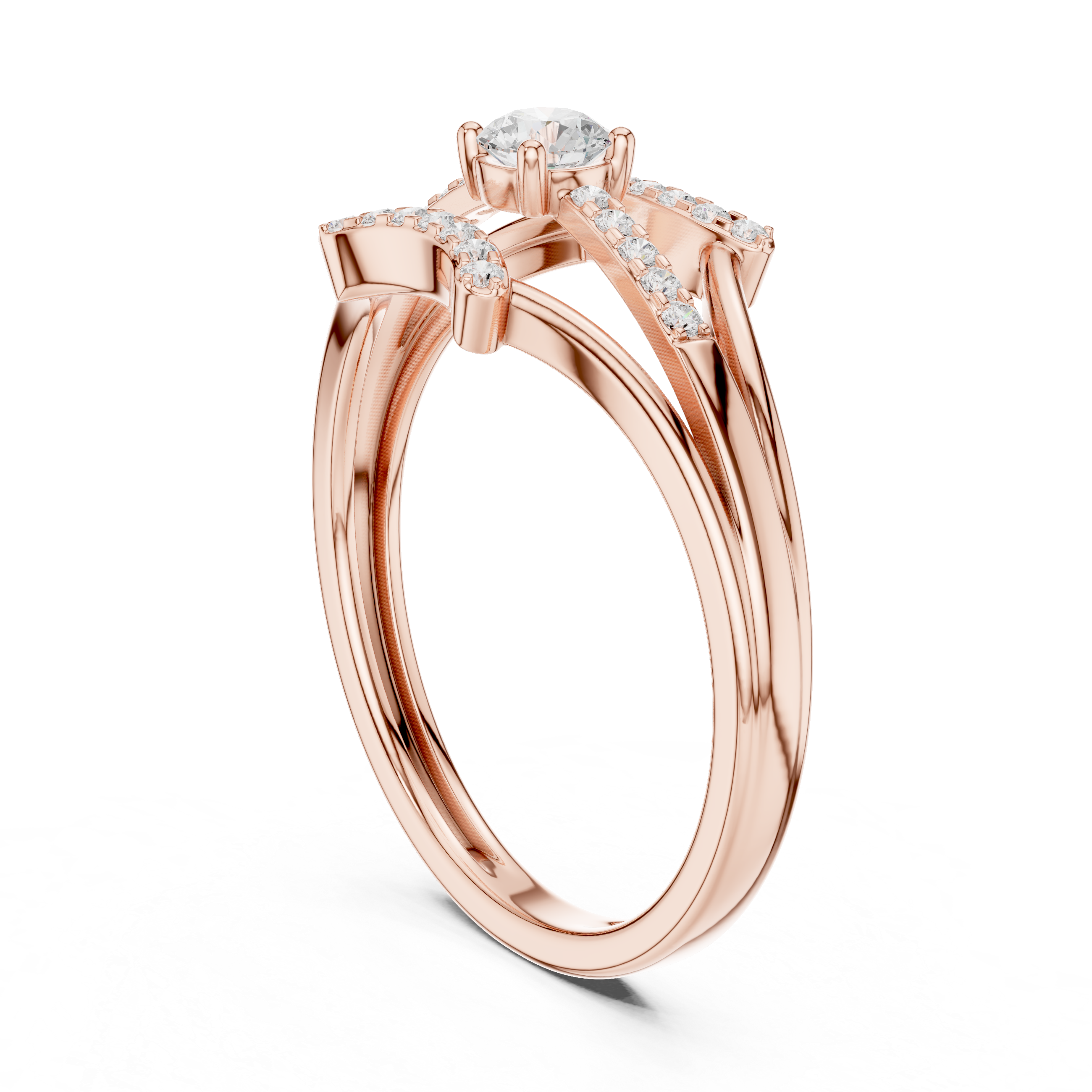 Modern Split Shank Diamond Engagement Ring – Open Chevron Halo Design – 0.27 CT Total Weight
