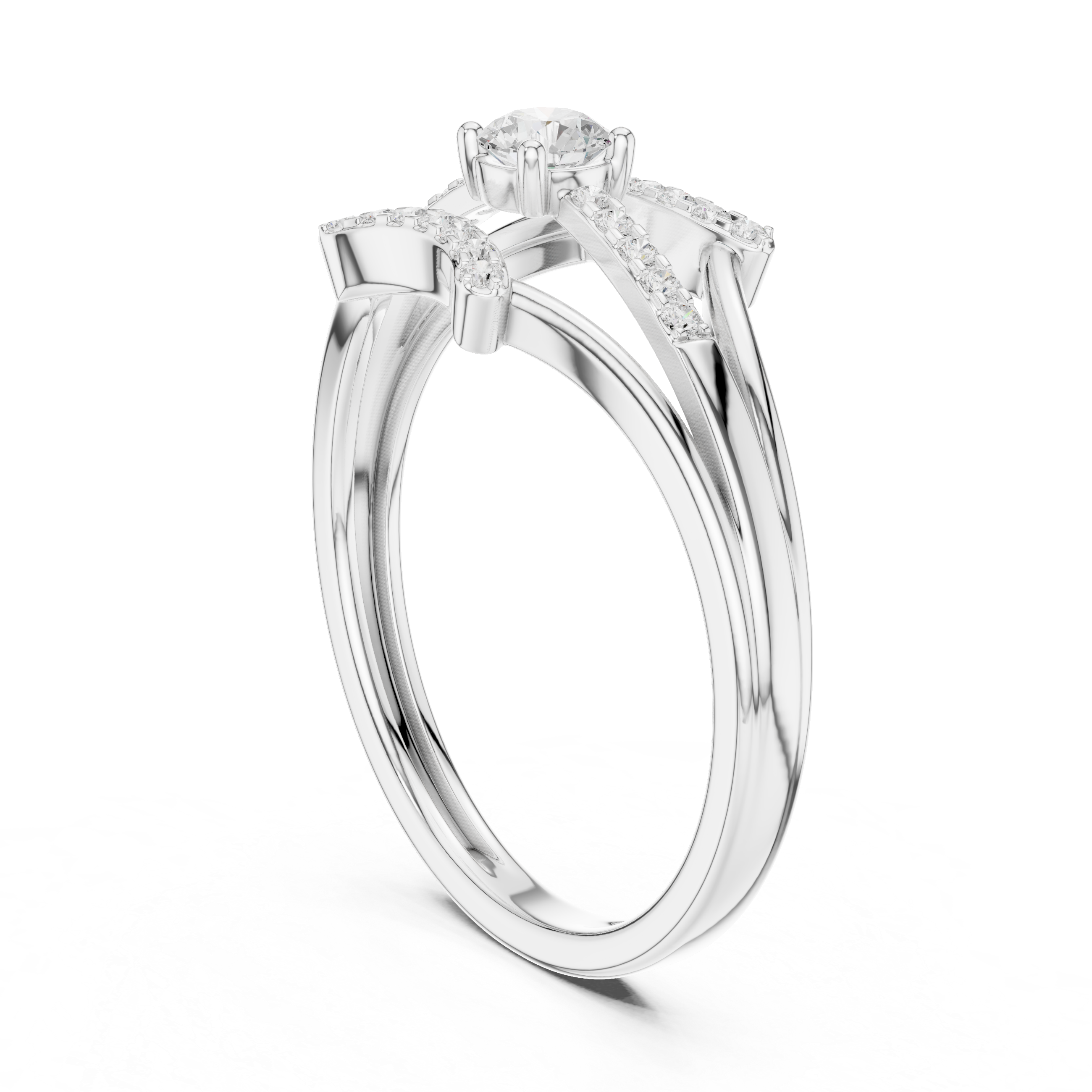 Modern Split Shank Diamond Engagement Ring – Open Chevron Halo Design – 0.27 CT Total Weight