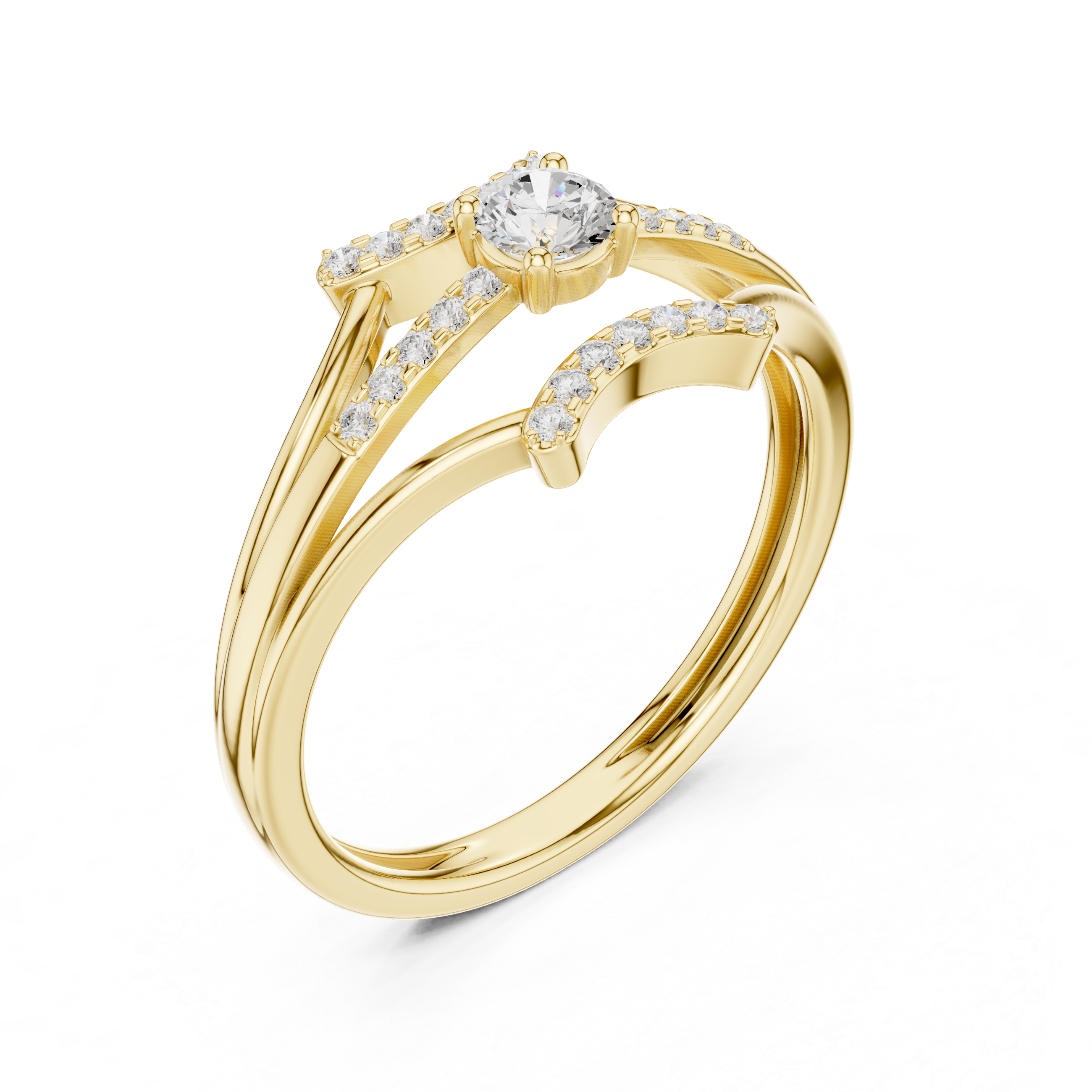 Modern Split Shank Diamond Engagement Ring – Open Chevron Halo Design – 0.27 CT Total Weight
