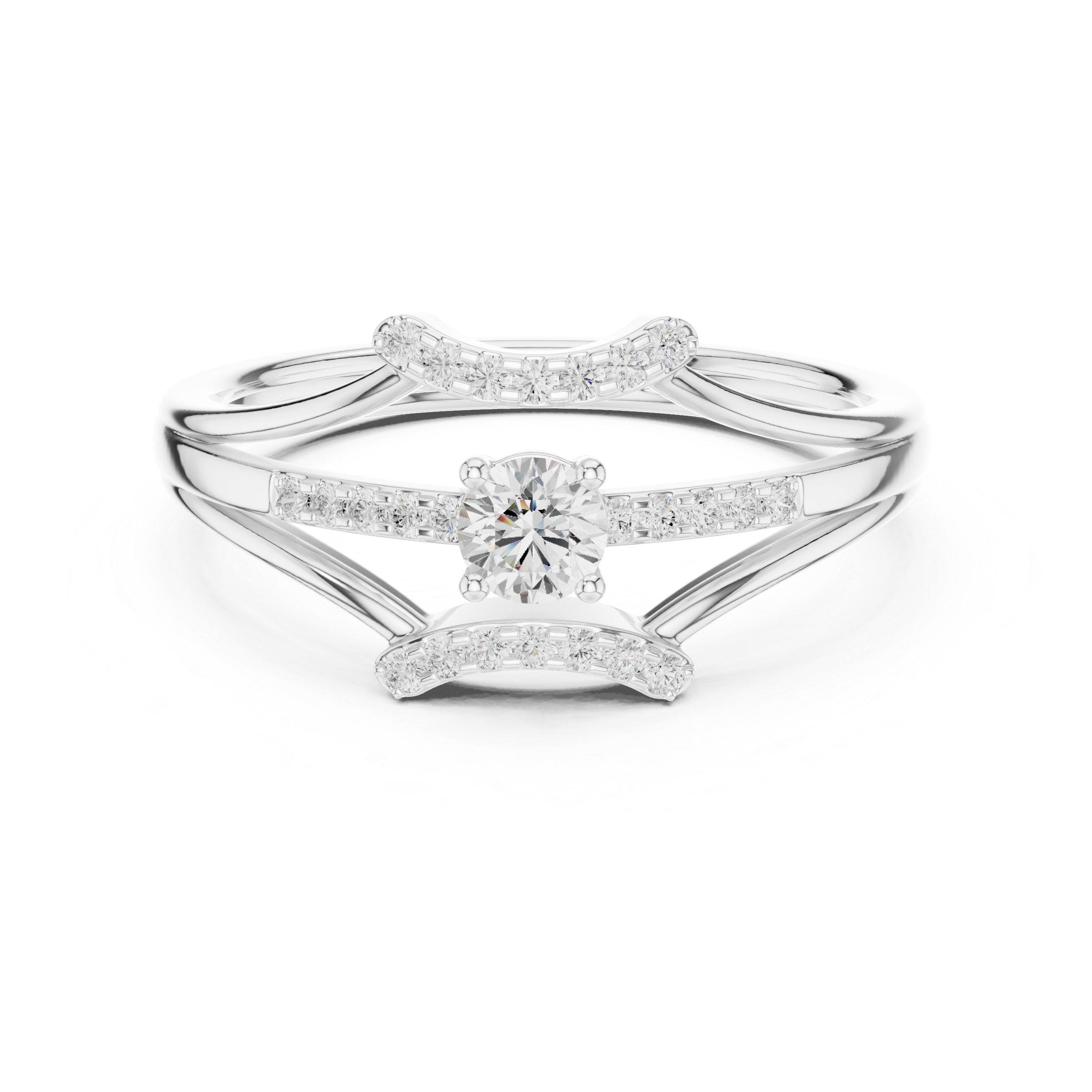 Modern Split Shank Diamond Engagement Ring – Open Chevron Halo Design – 0.27 CT Total Weight