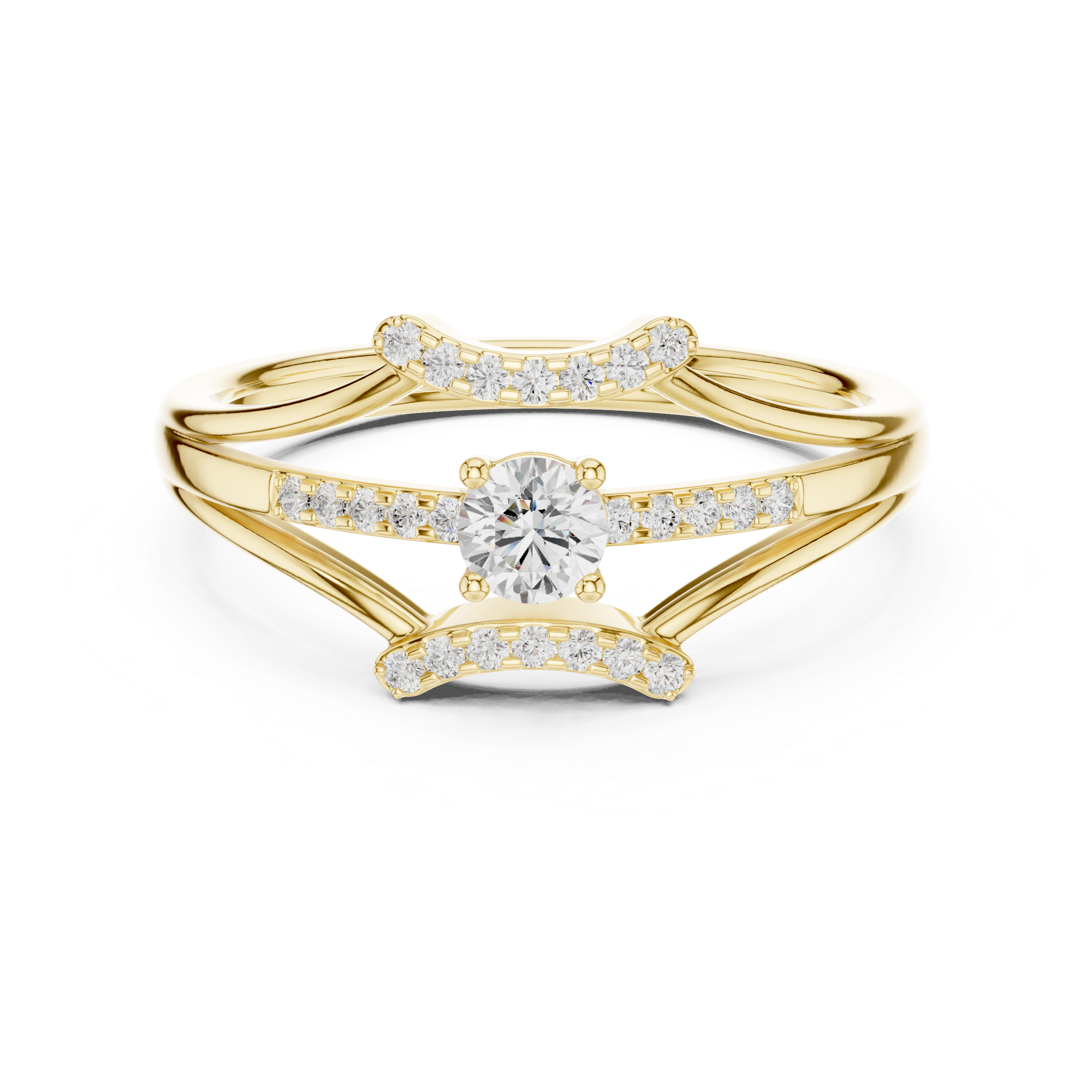 Modern Split Shank Diamond Engagement Ring – Open Chevron Halo Design – 0.27 CT Total Weight