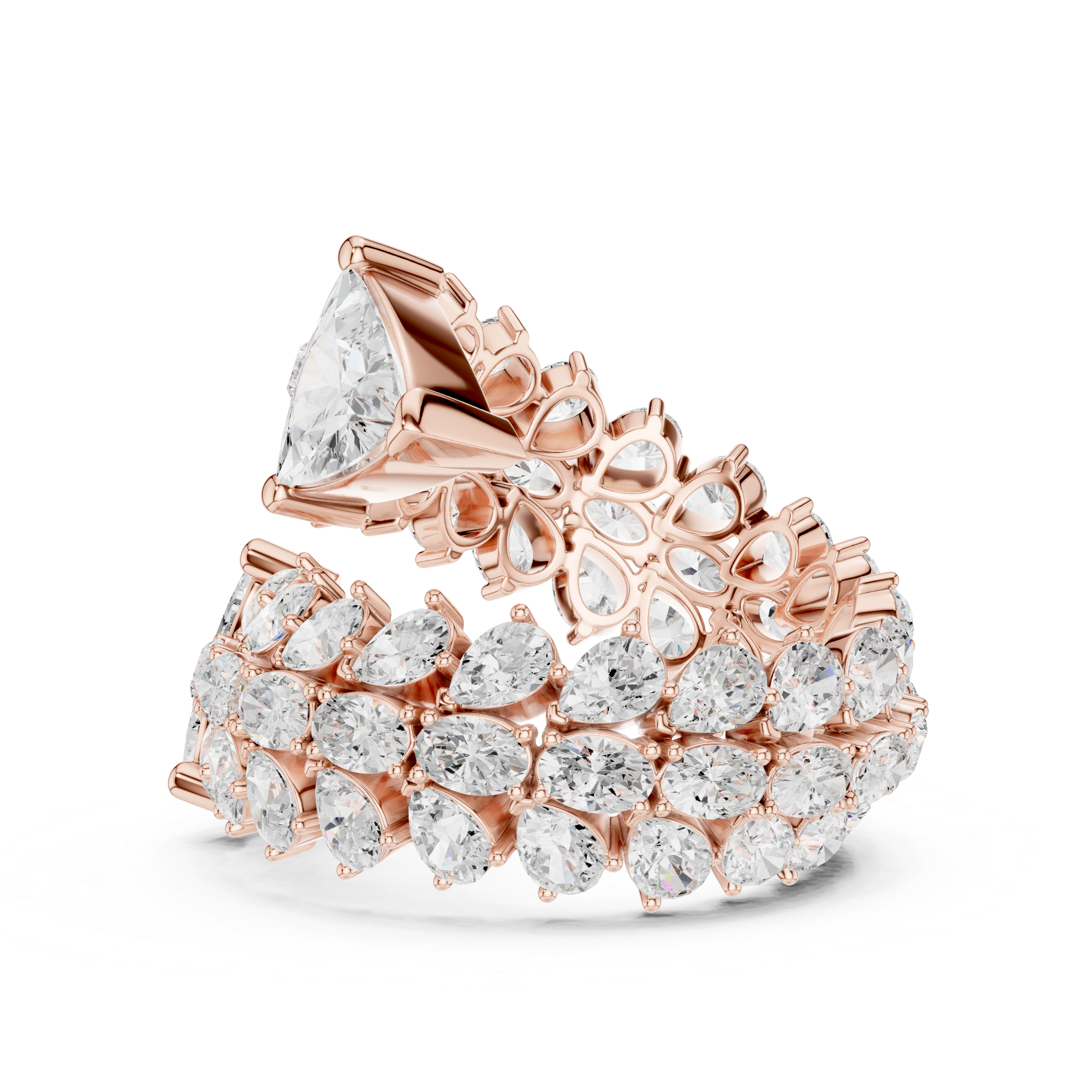 Luxury Double Trillion Diamond Cocktail Ring with Floral Marquise Cluster Design – 6.92 CT Total Weight