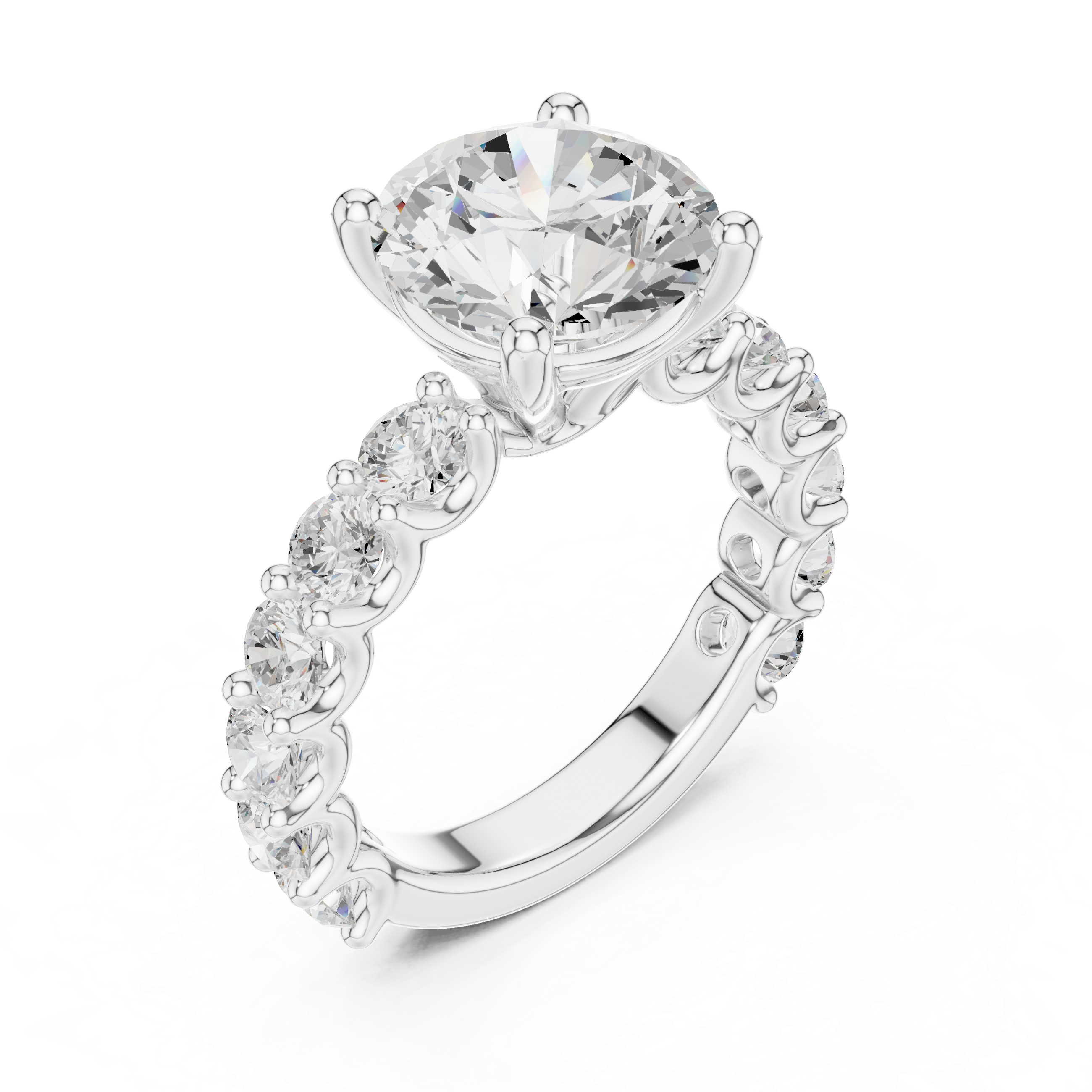 Round Brilliant Diamond Engagement Ring with Graduated Side Stones – 5.84 CT Total Weight