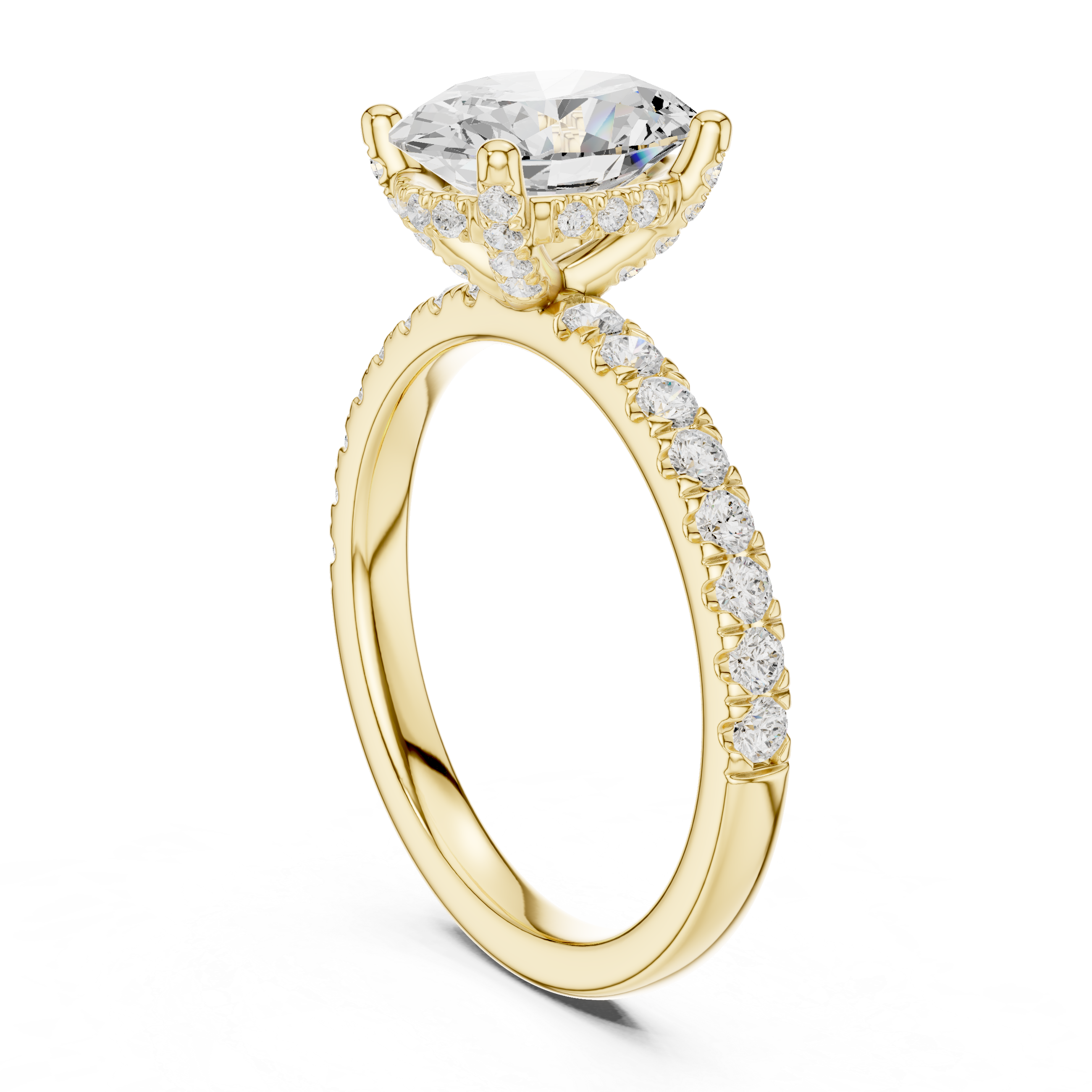 Oval Cut Hidden Halo Engagement Ring with Pavé Band – 2.50 CT Total Diamond Weight