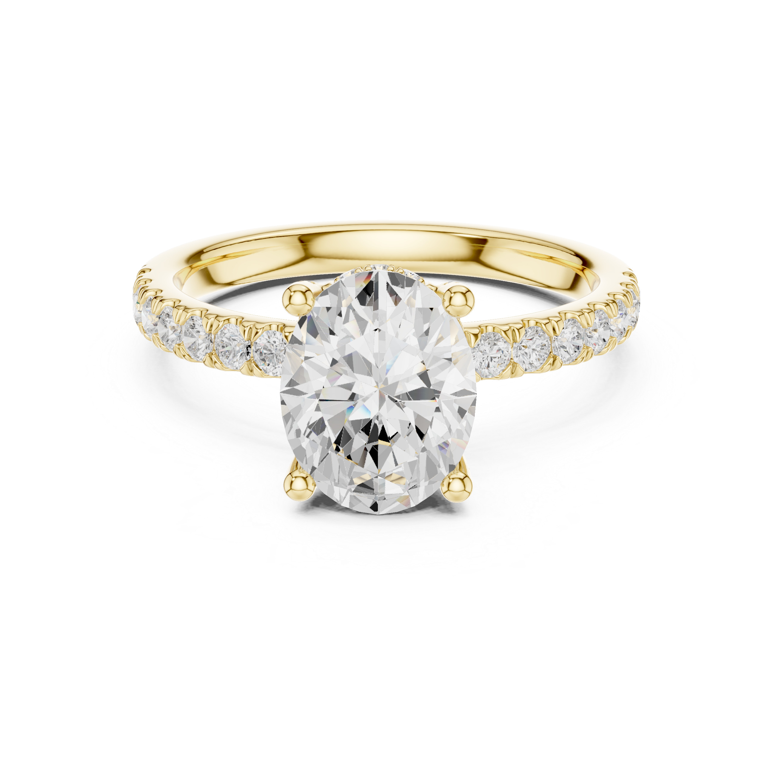 Oval Cut Hidden Halo Engagement Ring with Pavé Band – 2.50 CT Total Diamond Weight