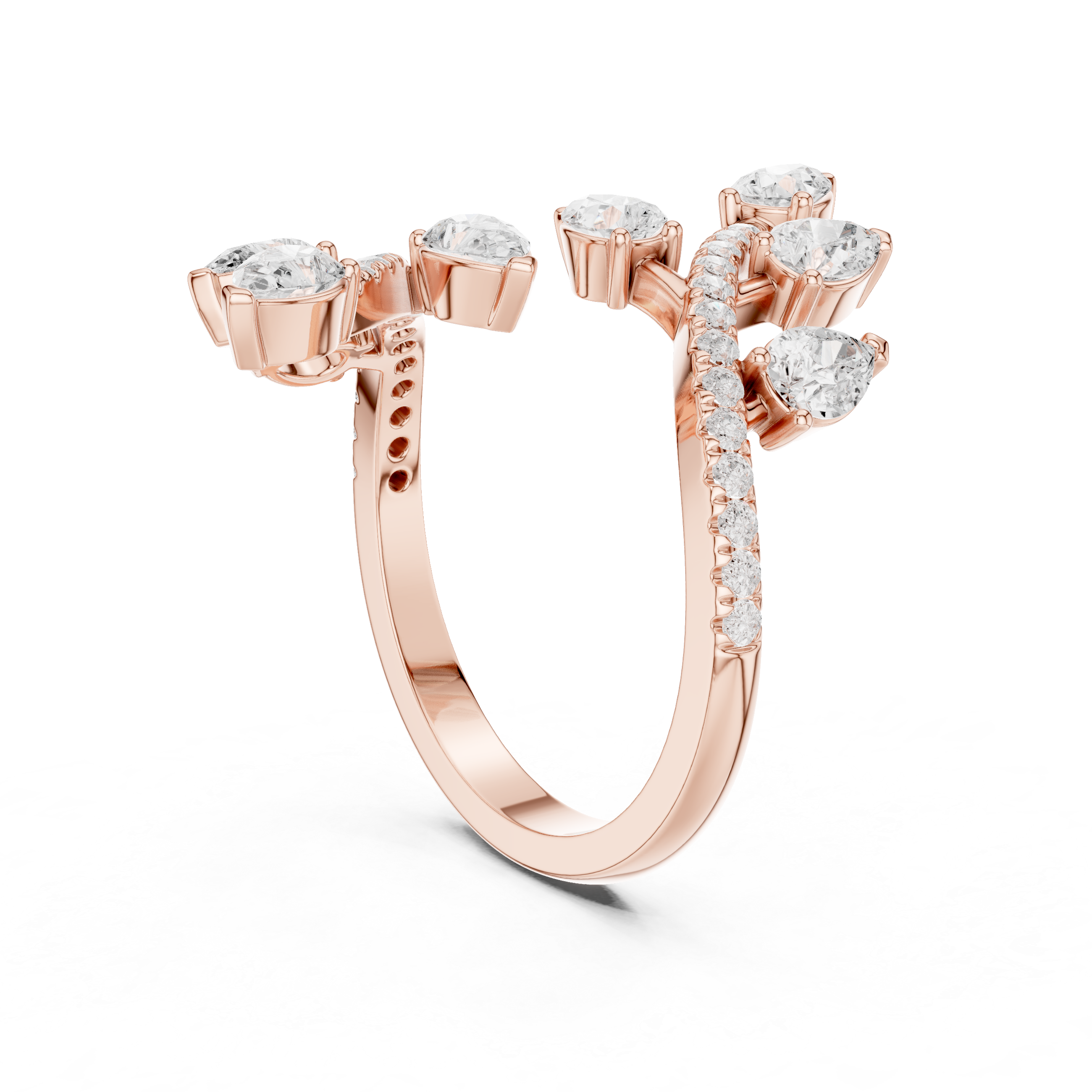 Nature Inspired Pear Diamond Wrap Ring – Open Leaf Design Statement Ring with 2.02 CT Total Diamond Weight