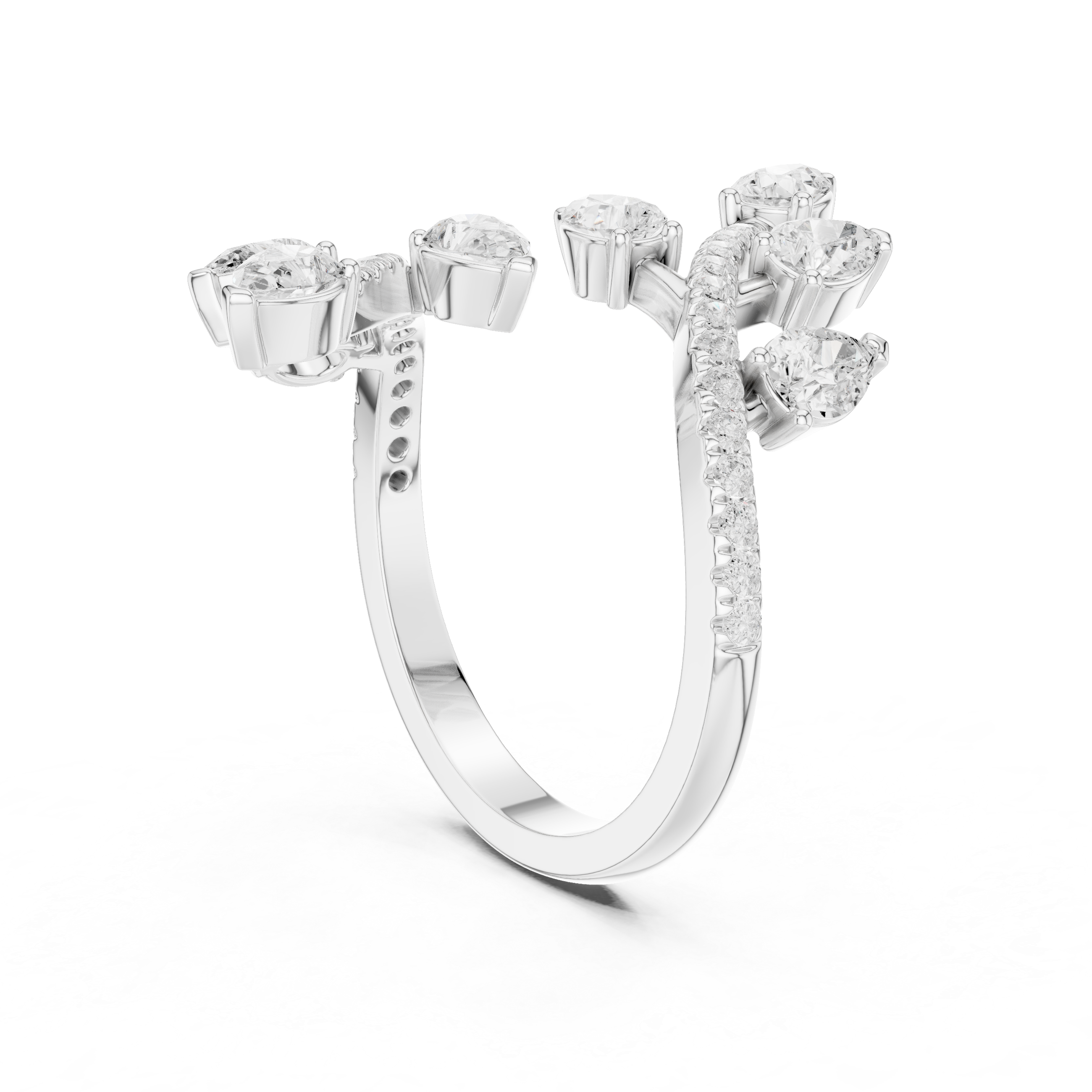 Nature Inspired Pear Diamond Wrap Ring – Open Leaf Design Statement Ring with 2.02 CT Total Diamond Weight
