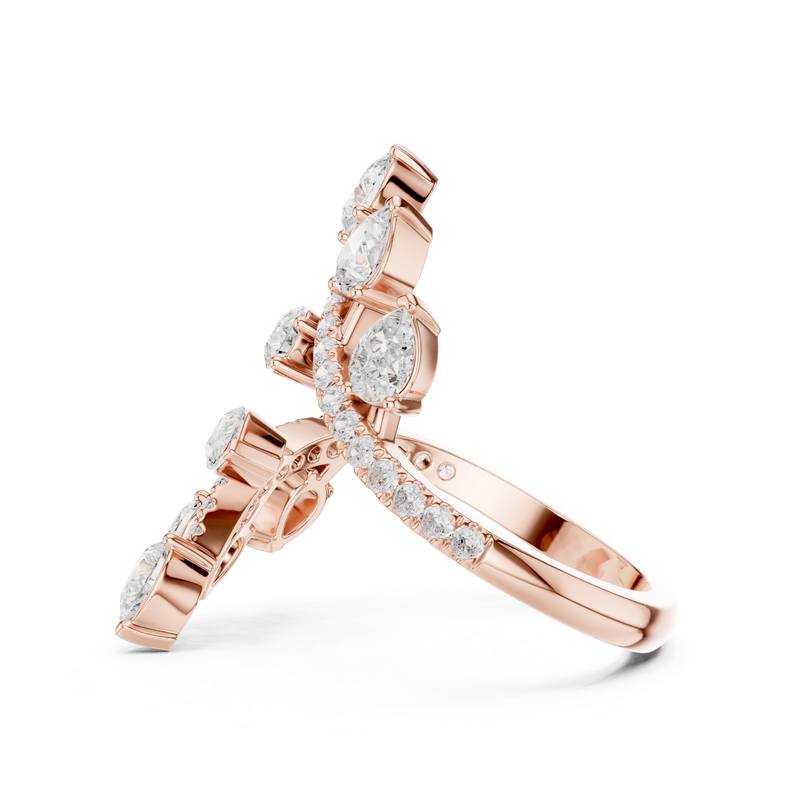 Nature Inspired Pear Diamond Wrap Ring – Open Leaf Design Statement Ring with 2.02 CT Total Diamond Weight