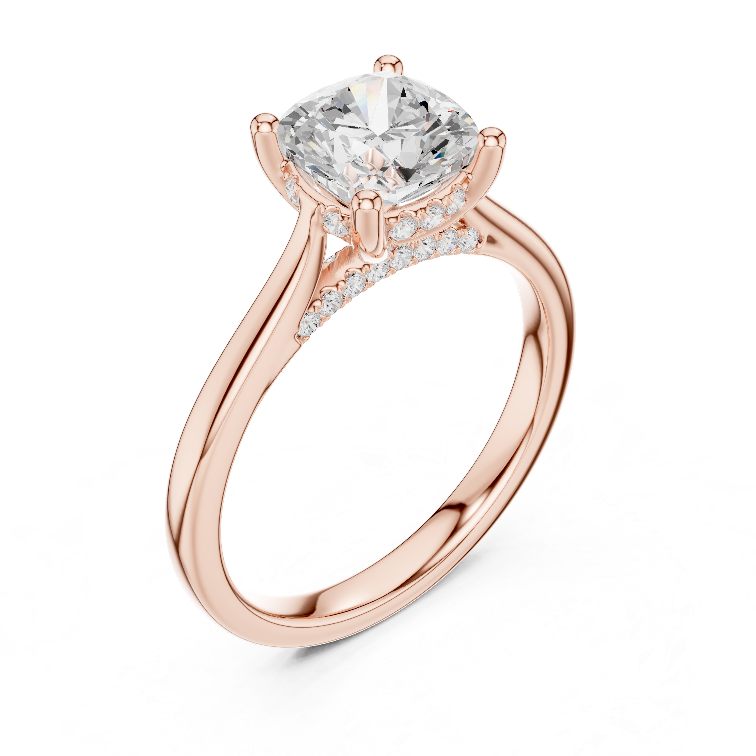 Cushion Cut Solitaire Engagement Ring with Hidden Halo – 2.15 CT Total Diamond Weight