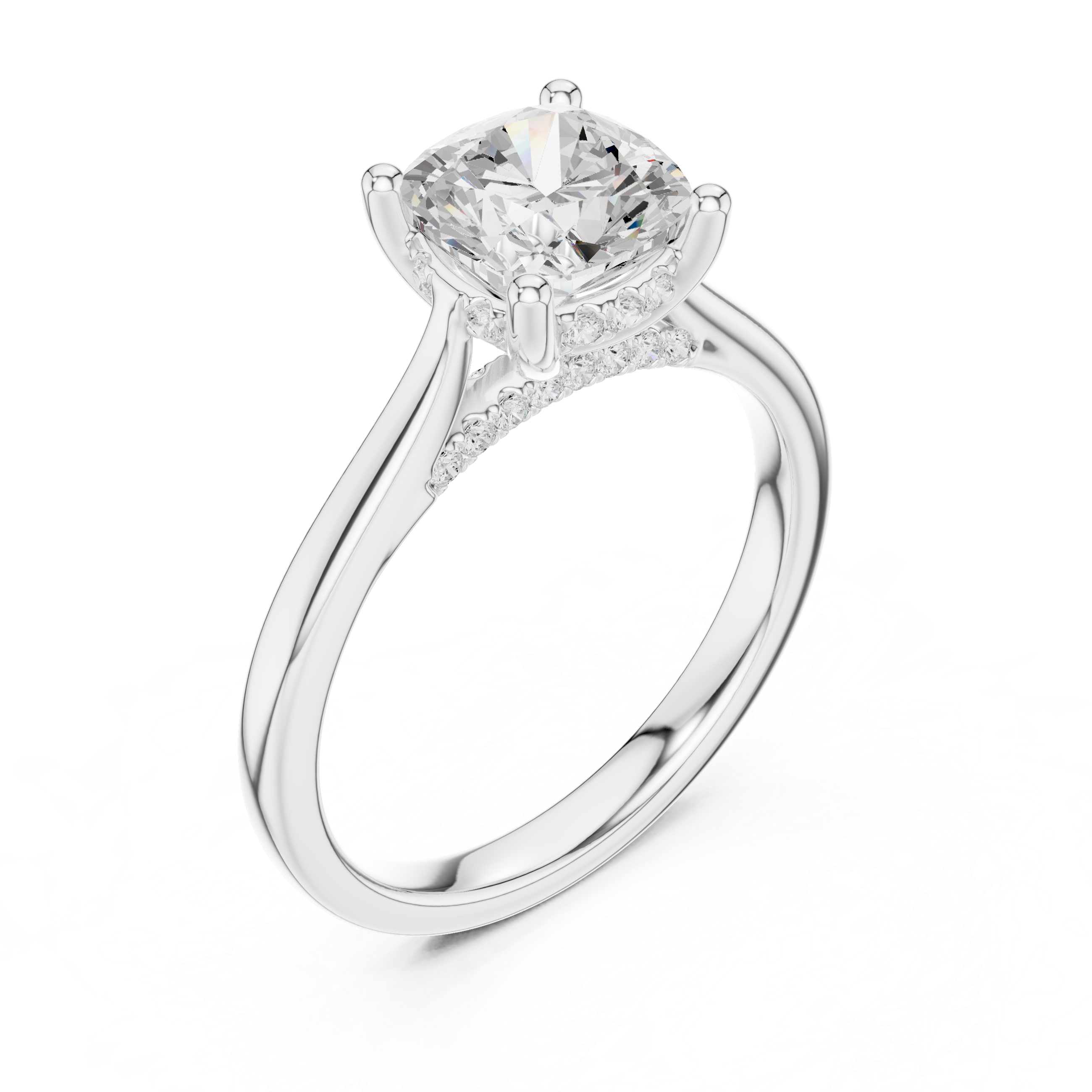 Cushion Cut Solitaire Engagement Ring with Hidden Halo – 2.15 CT Total Diamond Weight