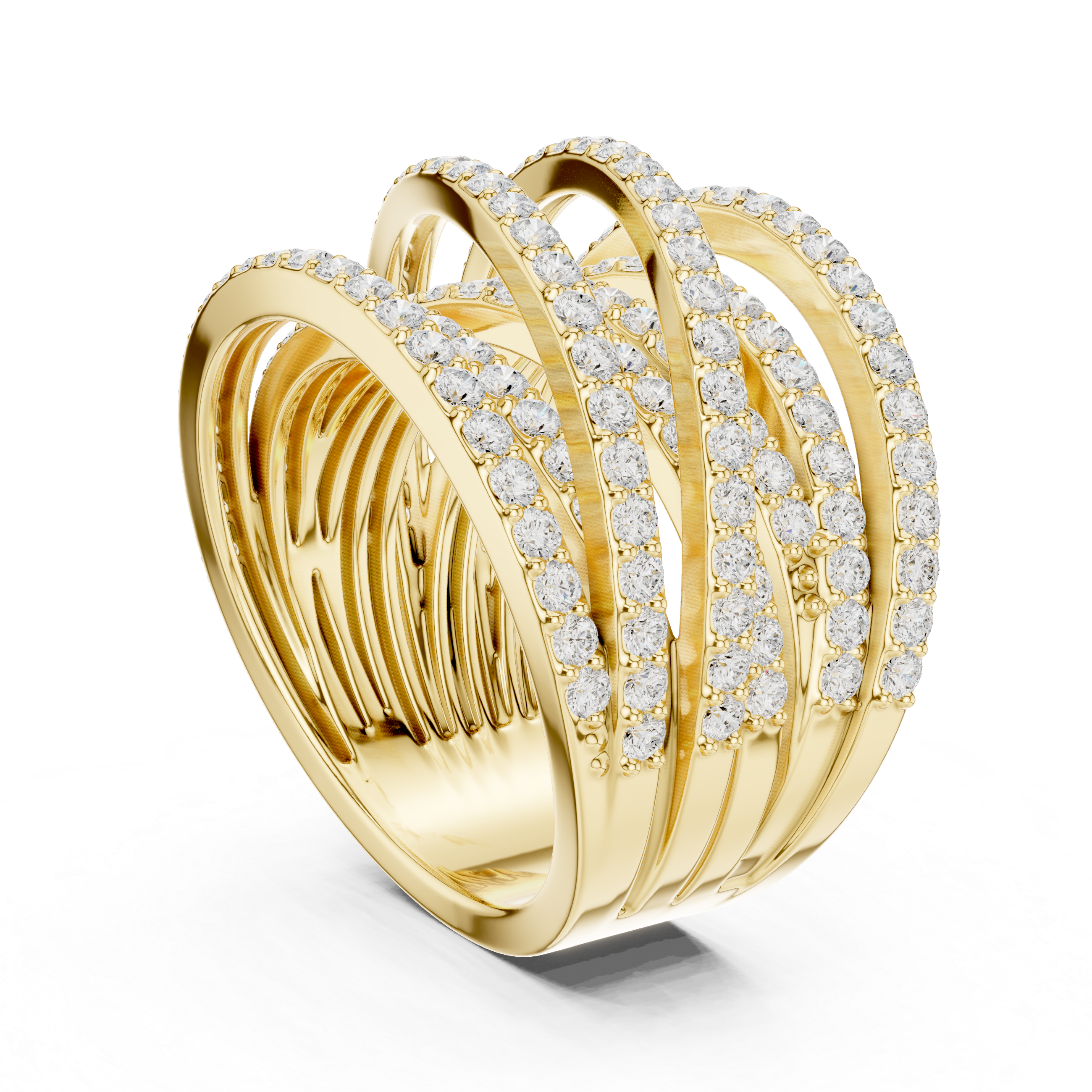Multi-Row Diamond Wrap Ring – Crisscross Pavé Statement Band – 1.63 CT Total Diamond Weight