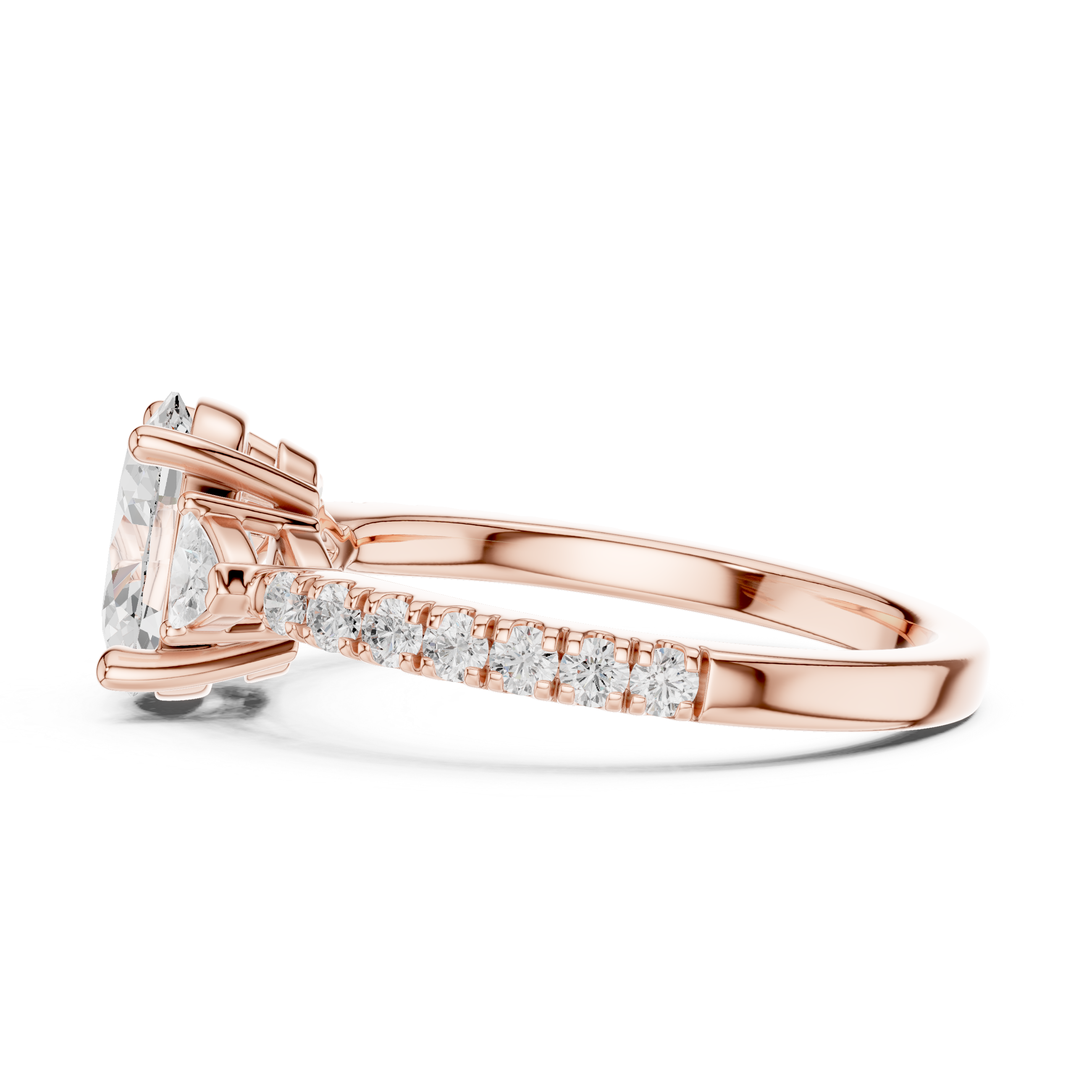Oval Cut Three-Stone Engagement Ring with Trillion Side Diamonds and Pavé Band – 1.96 CT Total Weight