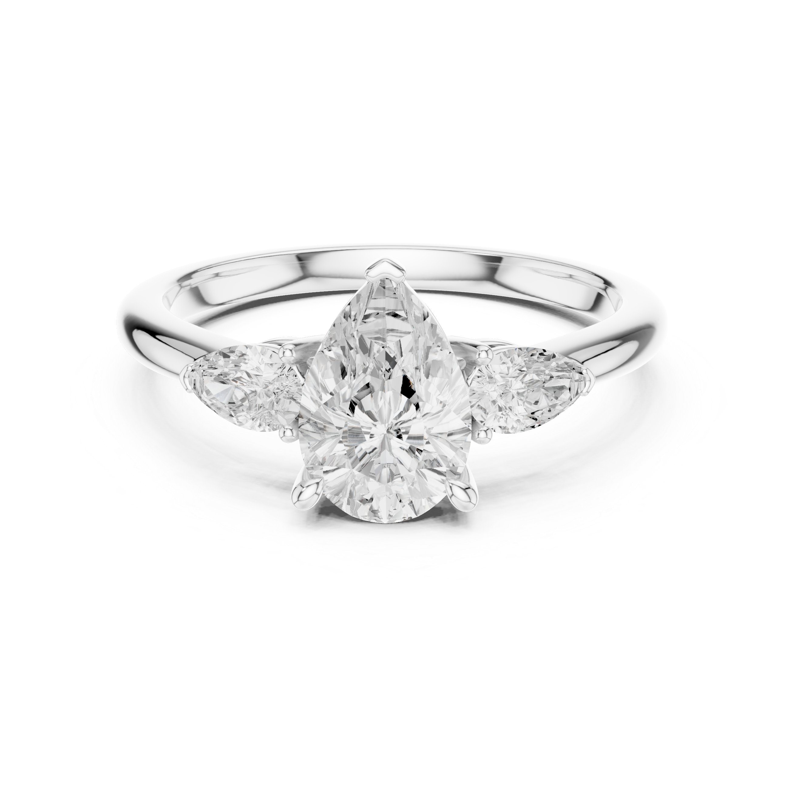 Pear Cut Three Stone Engagement Ring – 2.50 CT Total Diamond Ring