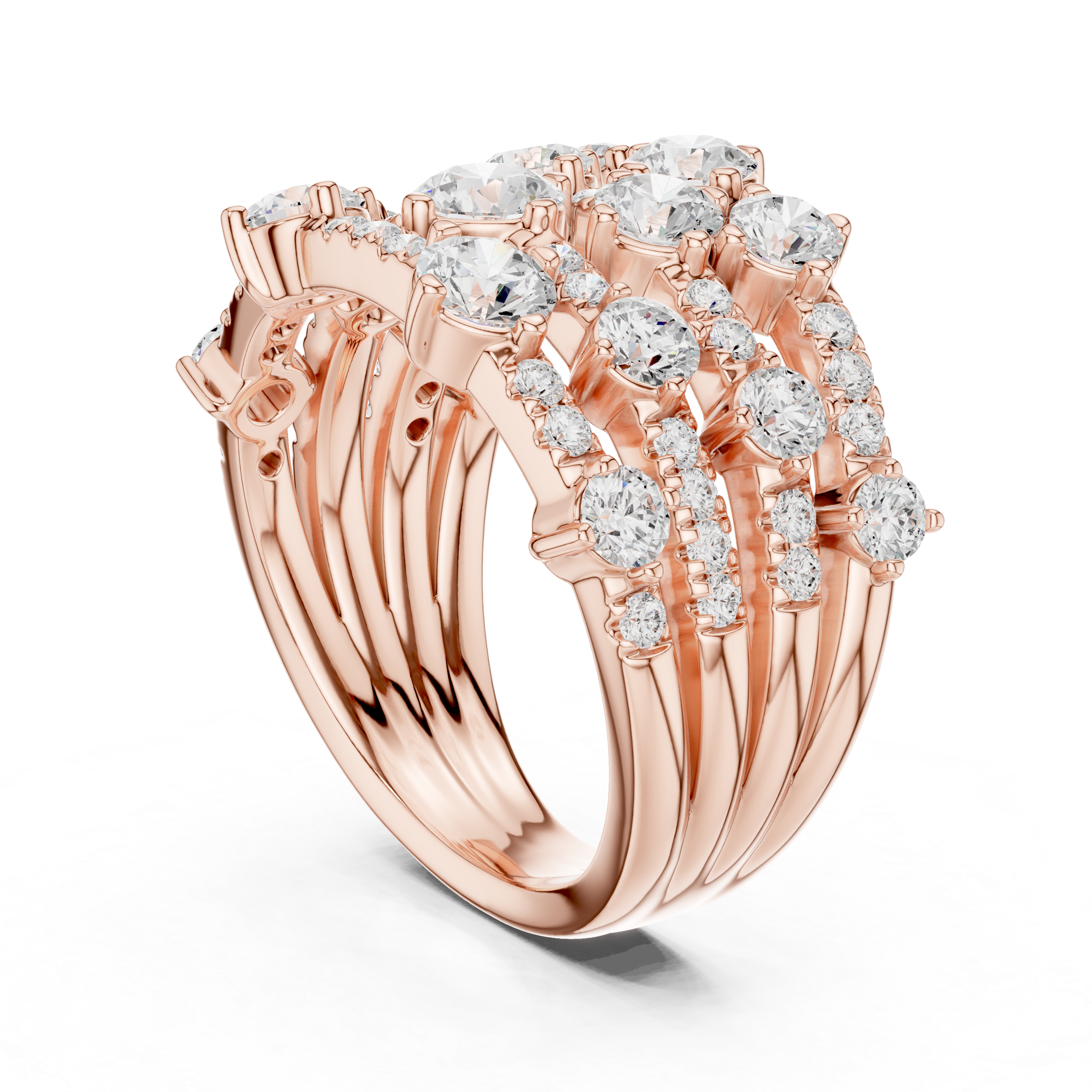 Multi-Row Diamond Statement Ring – 1.97 CT Total Diamond Wide Band Ring