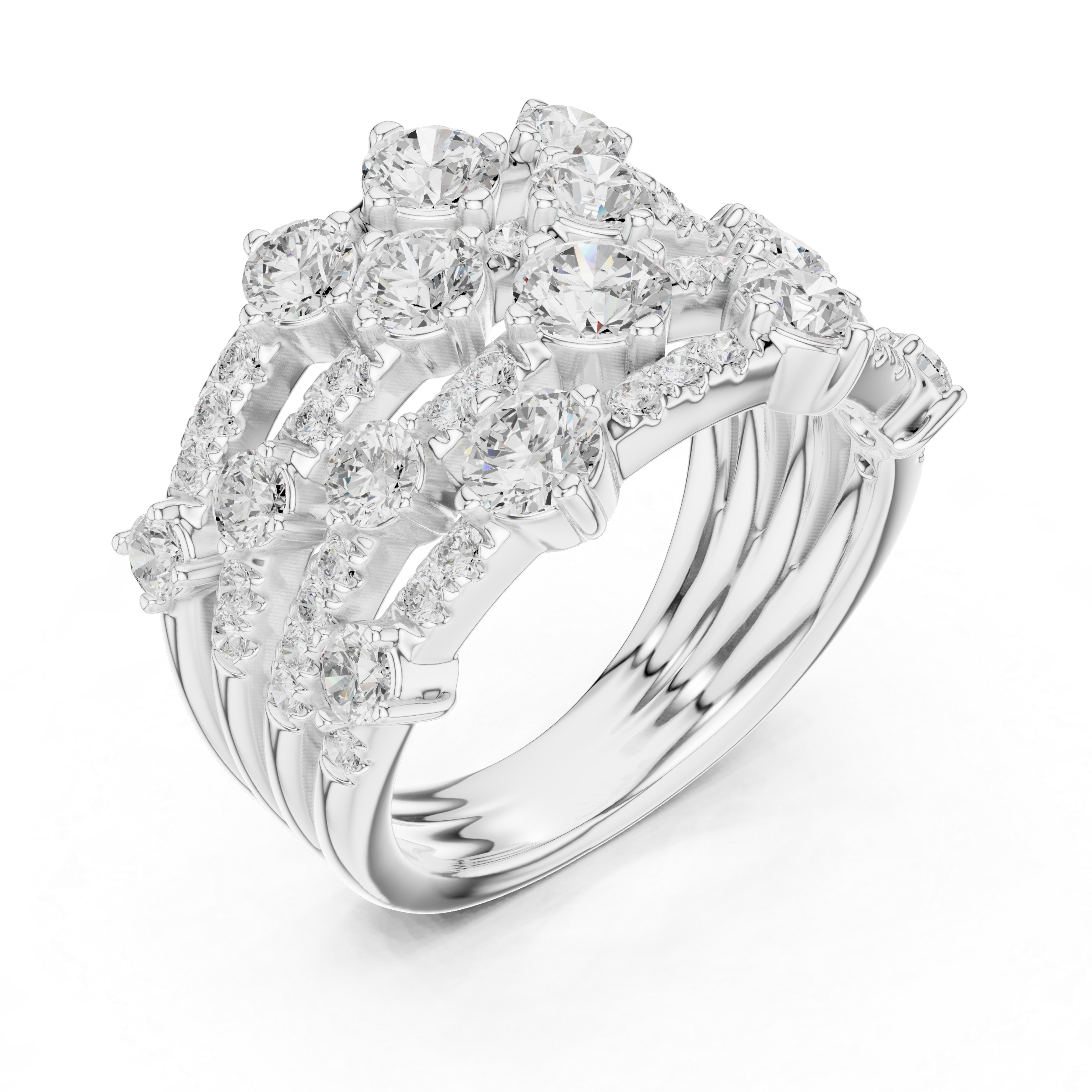 Multi-Row Diamond Statement Ring – 1.97 CT Total Diamond Wide Band Ring