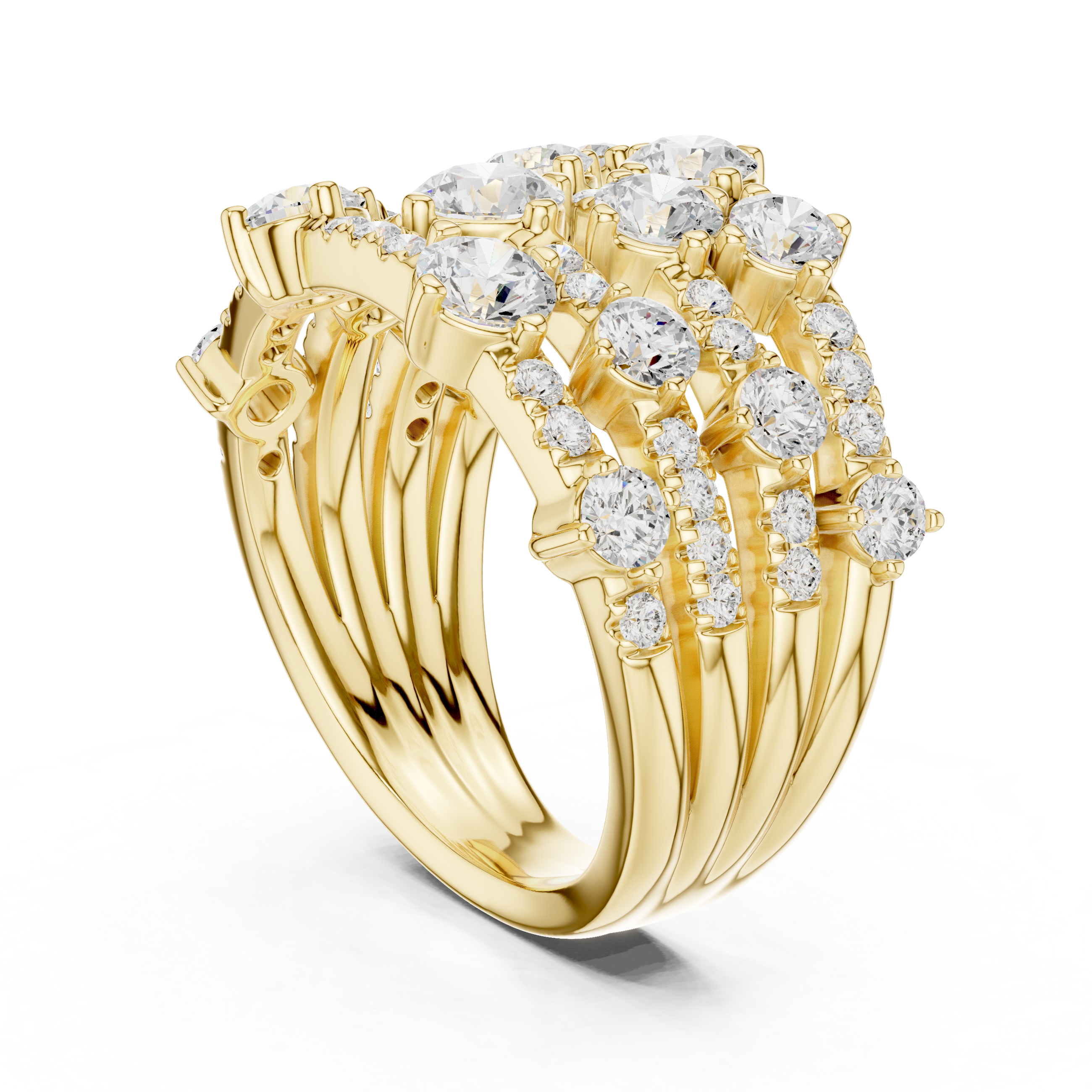 Multi-Row Diamond Statement Ring – 1.97 CT Total Diamond Wide Band Ring