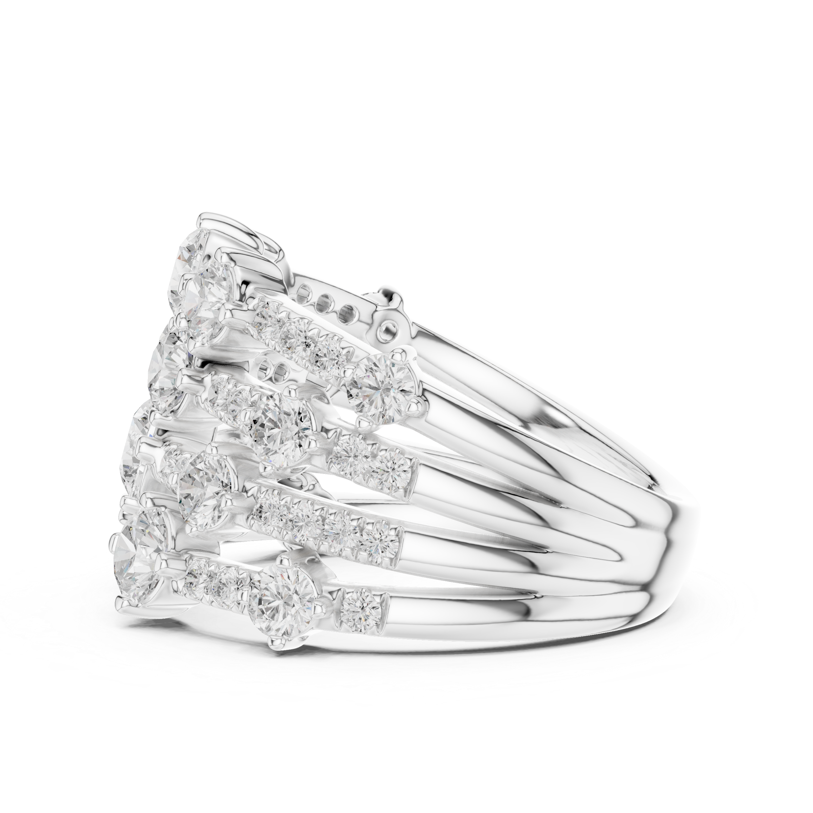 Multi-Row Diamond Statement Ring – 1.97 CT Total Diamond Wide Band Ring