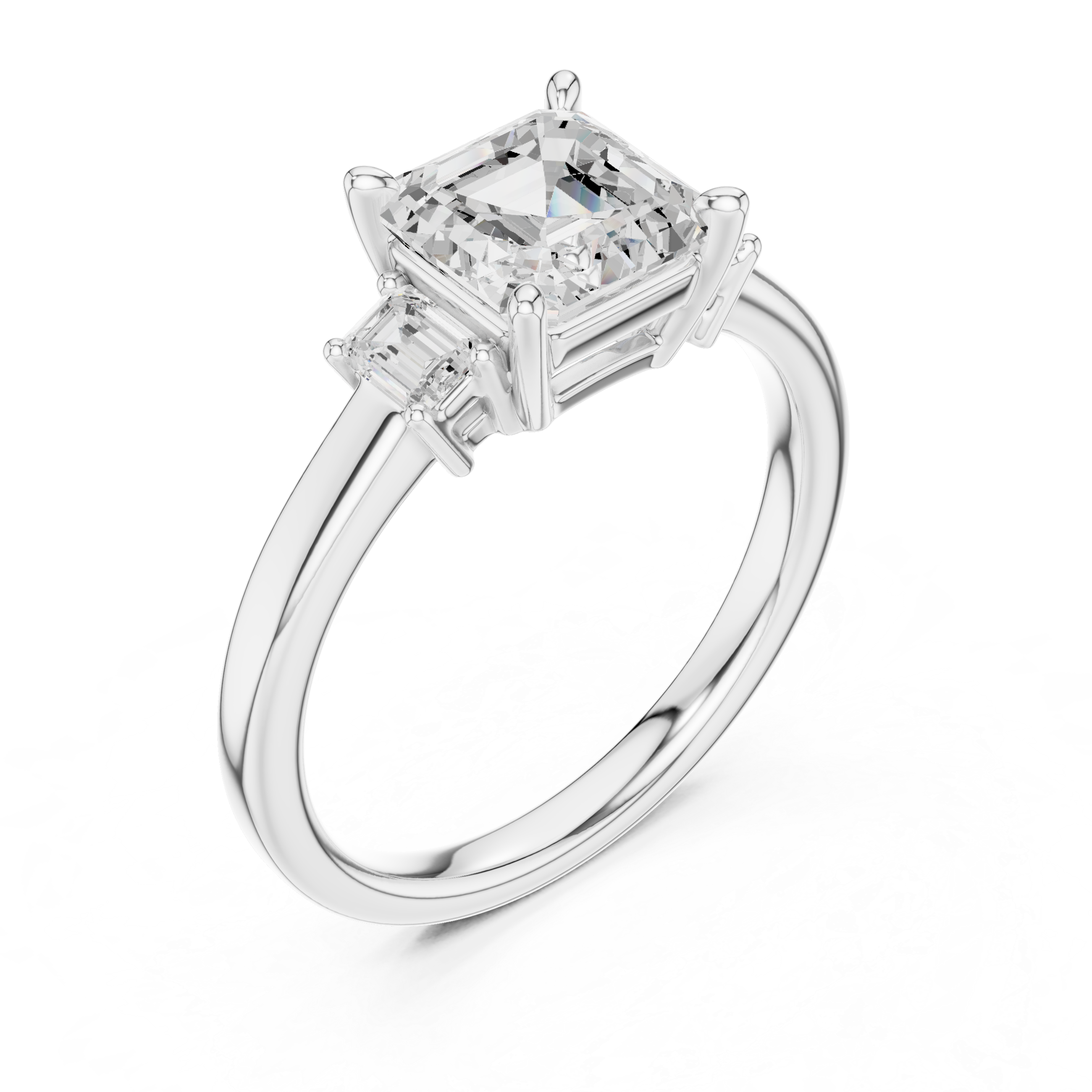 Asscher Cut Three Stone Engagement Ring – 1.70 CT Total Diamond Ring