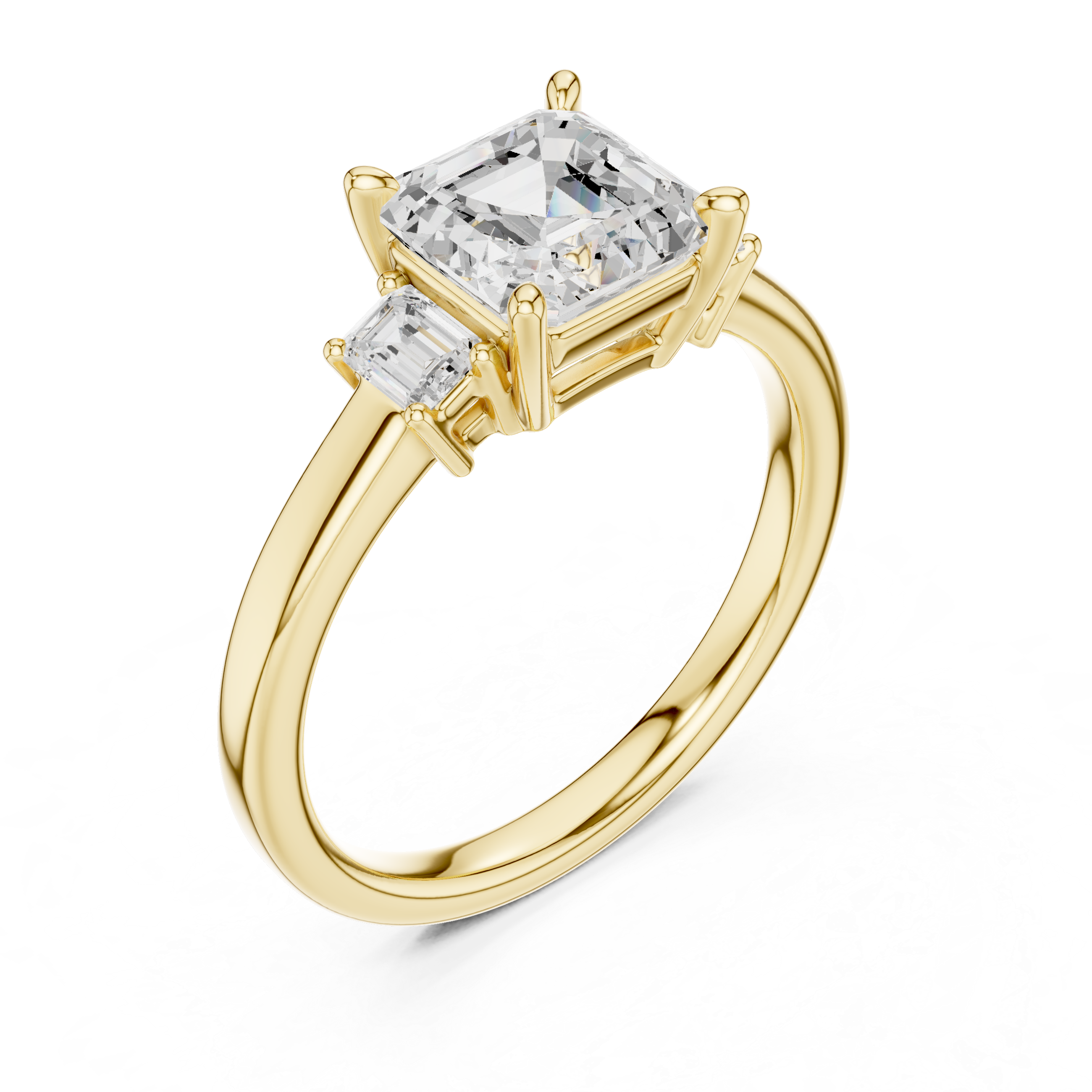Asscher Cut Three Stone Engagement Ring – 1.70 CT Total Diamond Ring
