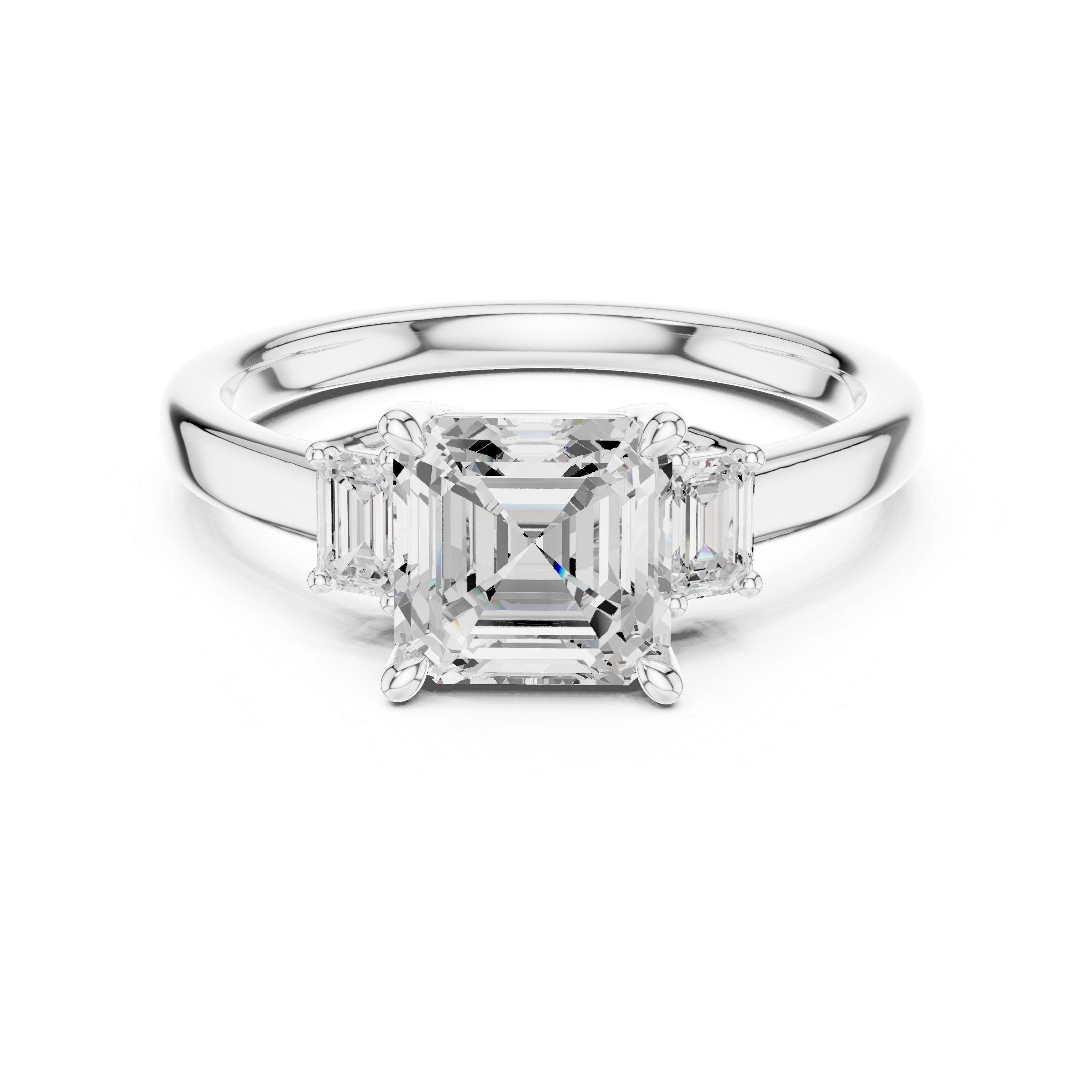 Asscher Cut Three Stone Engagement Ring – 1.70 CT Total Diamond Ring