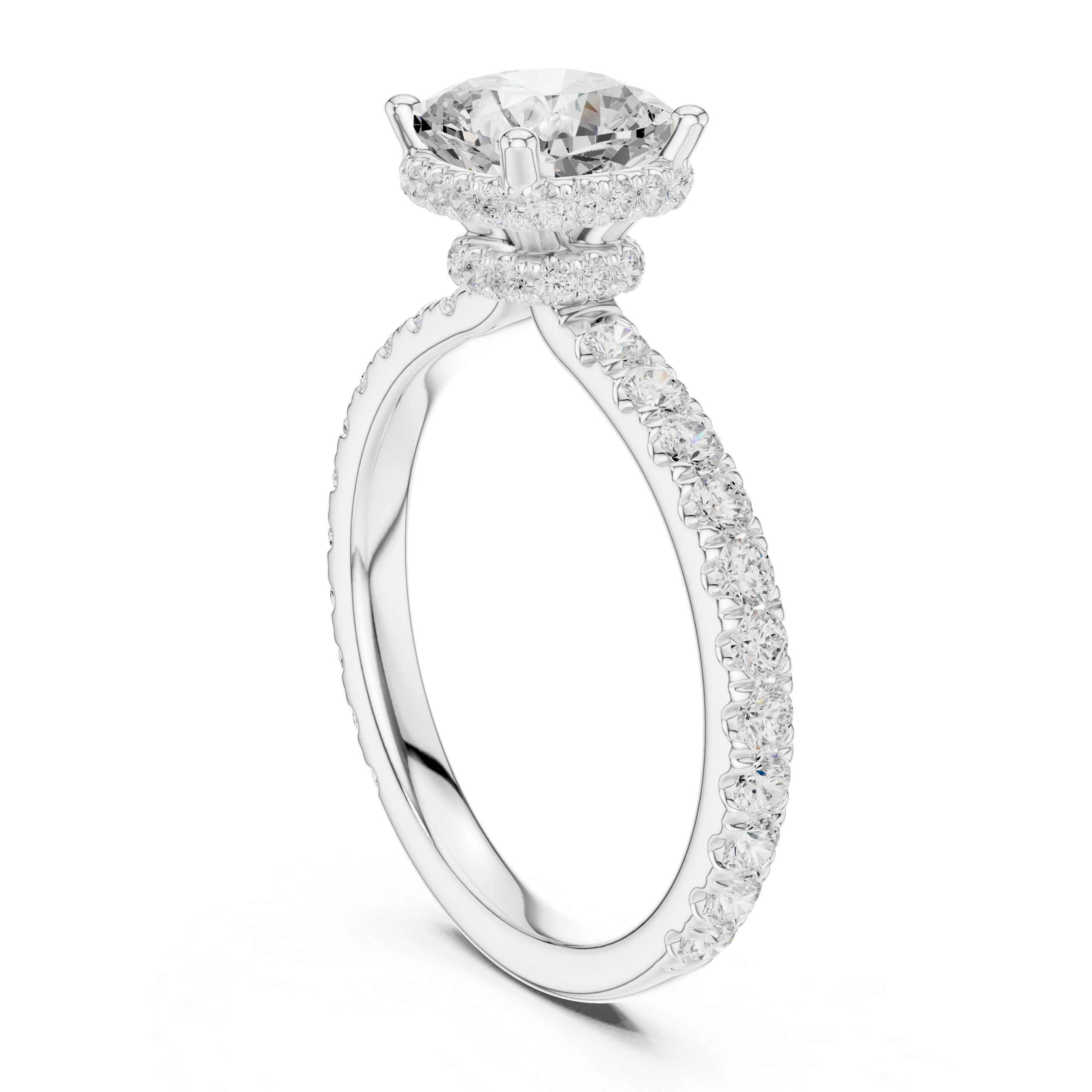 Halo Cushion Cut Engagement Ring with Double Pavé Band – 2.14 CT Total Weight Diamond Ring