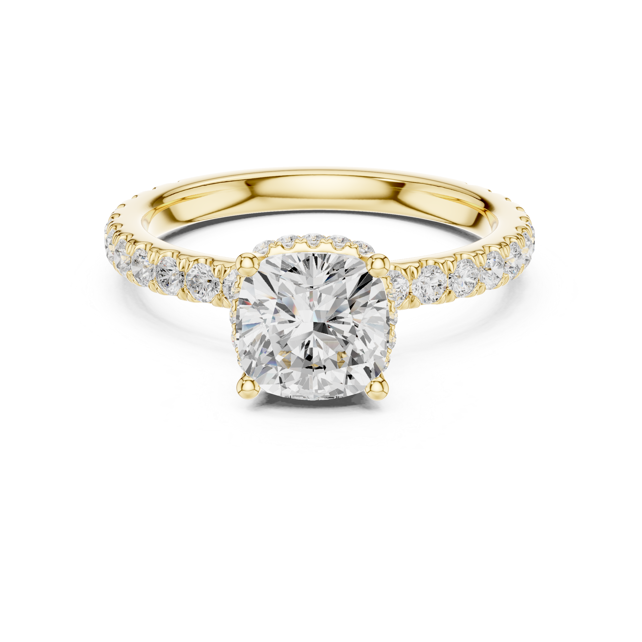 Halo Cushion Cut Engagement Ring with Double Pavé Band – 2.14 CT Total Weight Diamond Ring