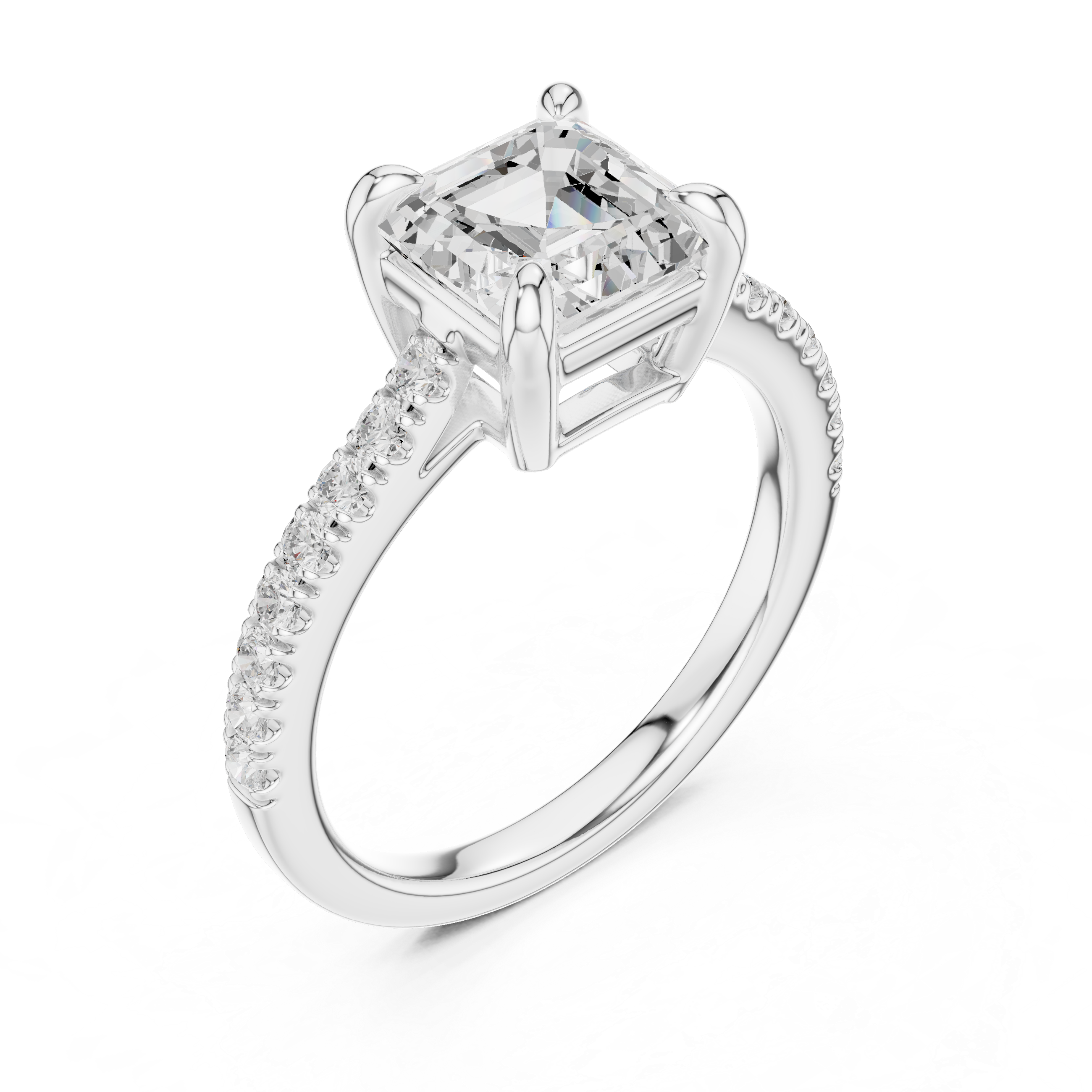 Asscher Cut Pavé Solitaire Engagement Ring – 2.30 CT Total Weight Diamond Ring