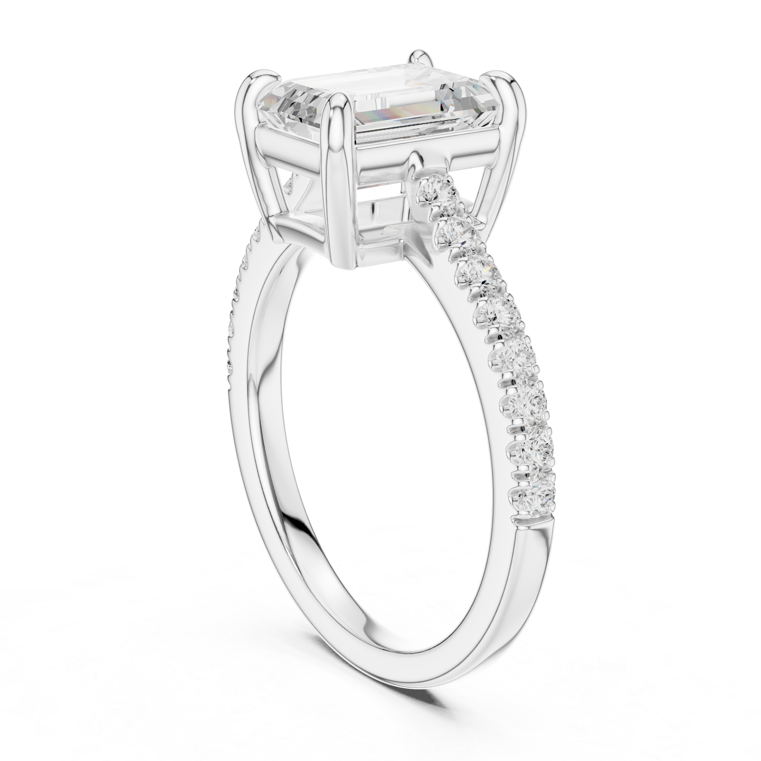 Emerald Cut Pavé Solitaire Engagement Ring – 2.30 CT Total Weight Diamond Ring
