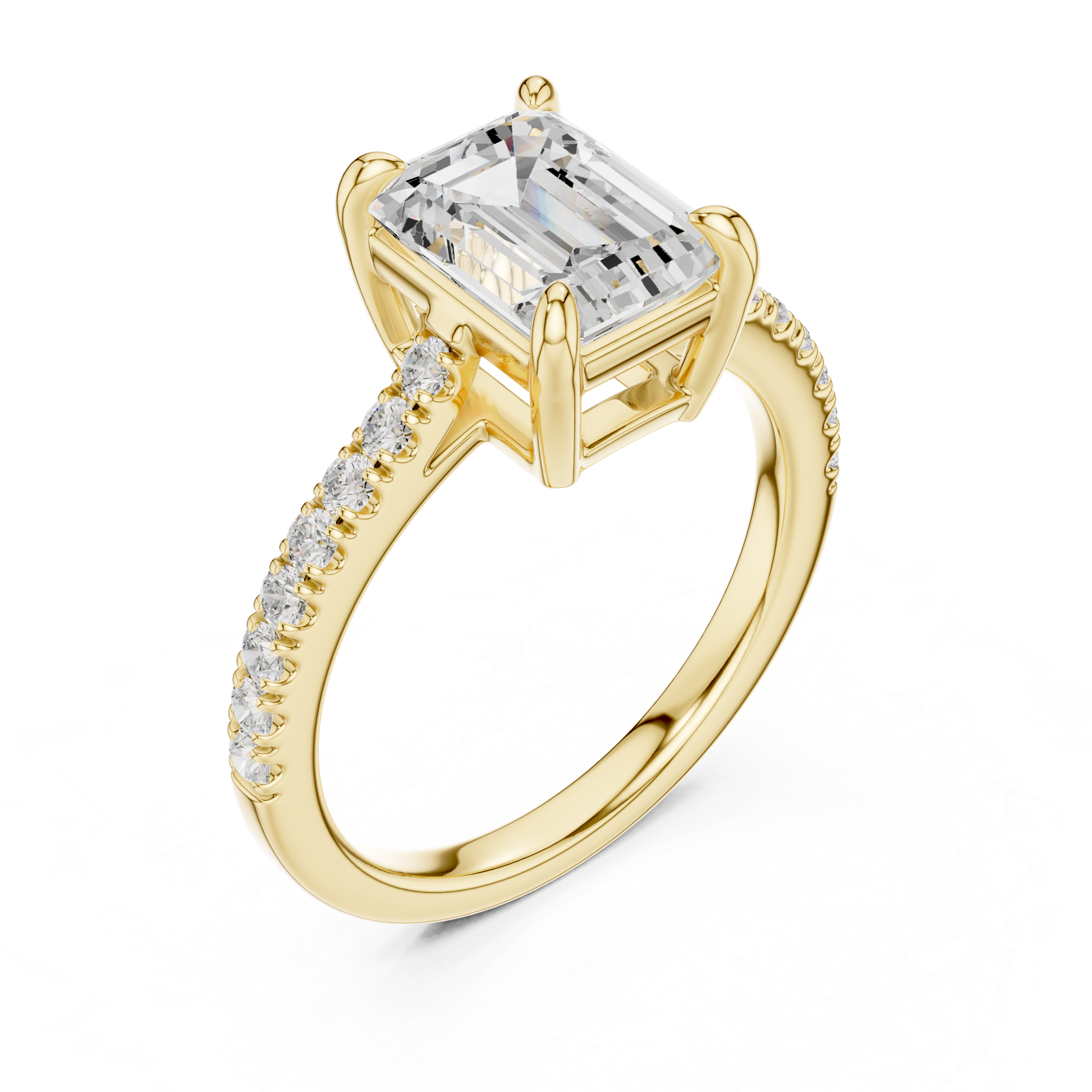 Emerald Cut Pavé Solitaire Engagement Ring – 2.30 CT Total Weight Diamond Ring