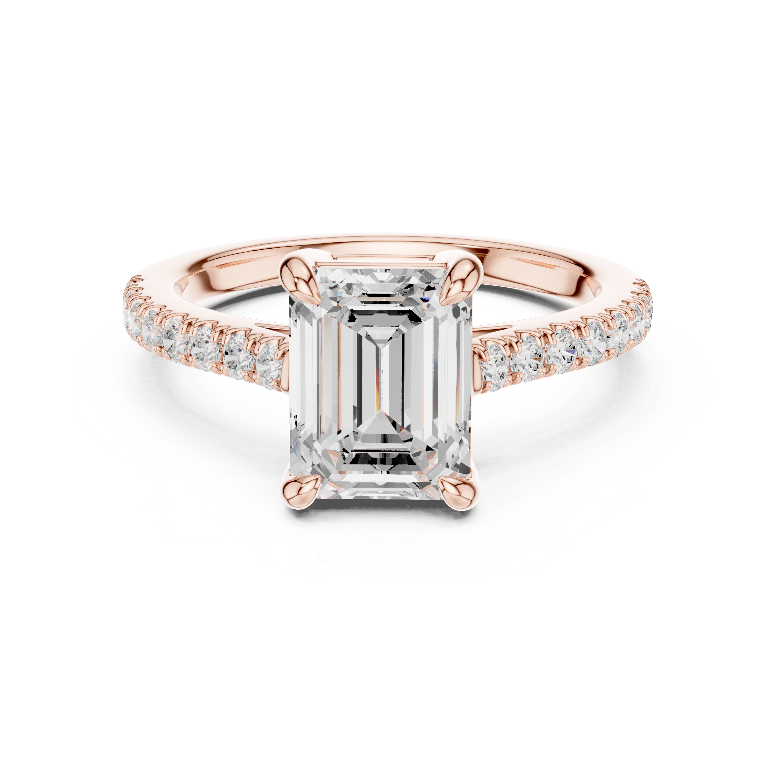 Emerald Cut Pavé Solitaire Engagement Ring – 2.30 CT Total Weight Diamond Ring