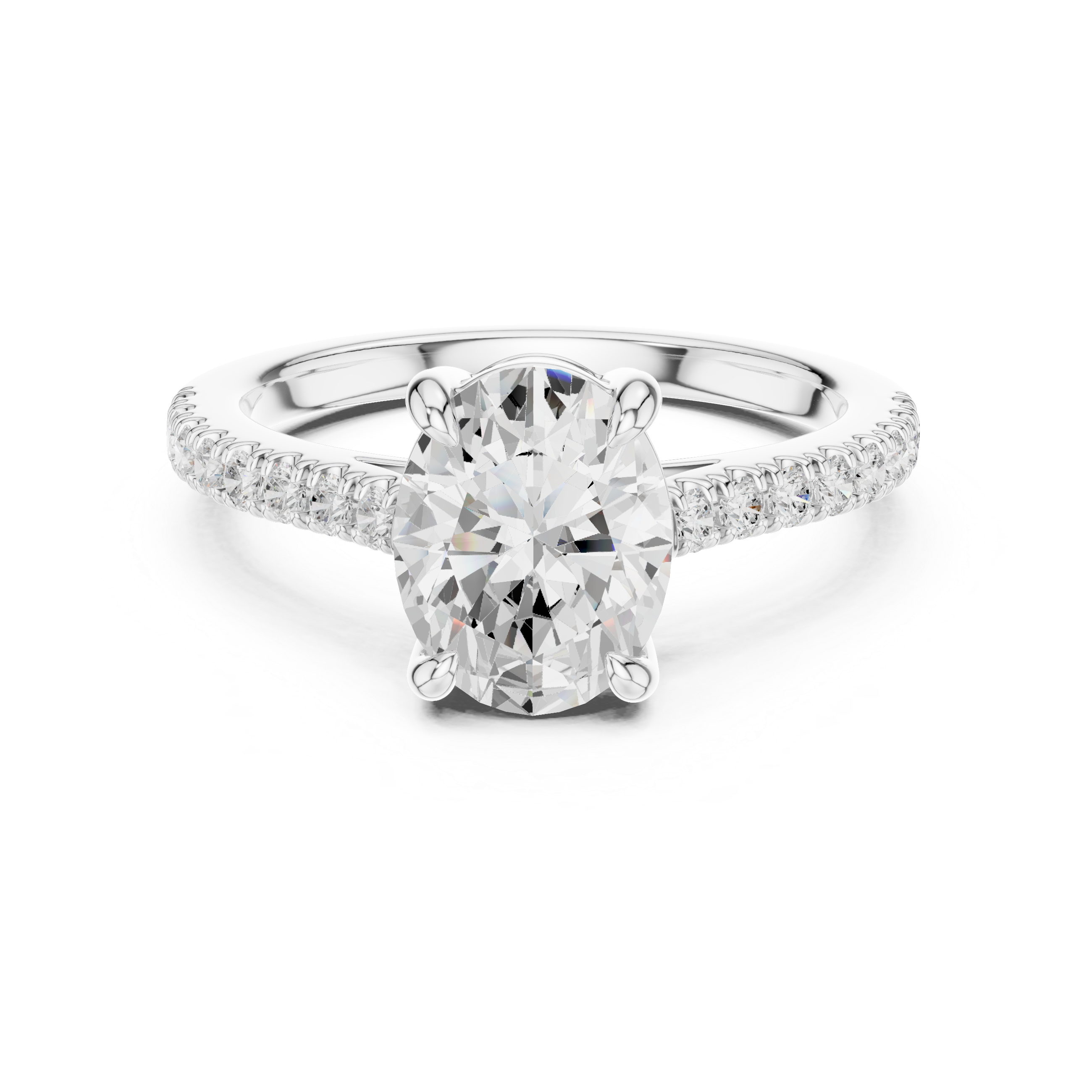Oval Cut Pavé Solitaire Engagement Ring – 2.30 CT Total Weight Diamond Ring