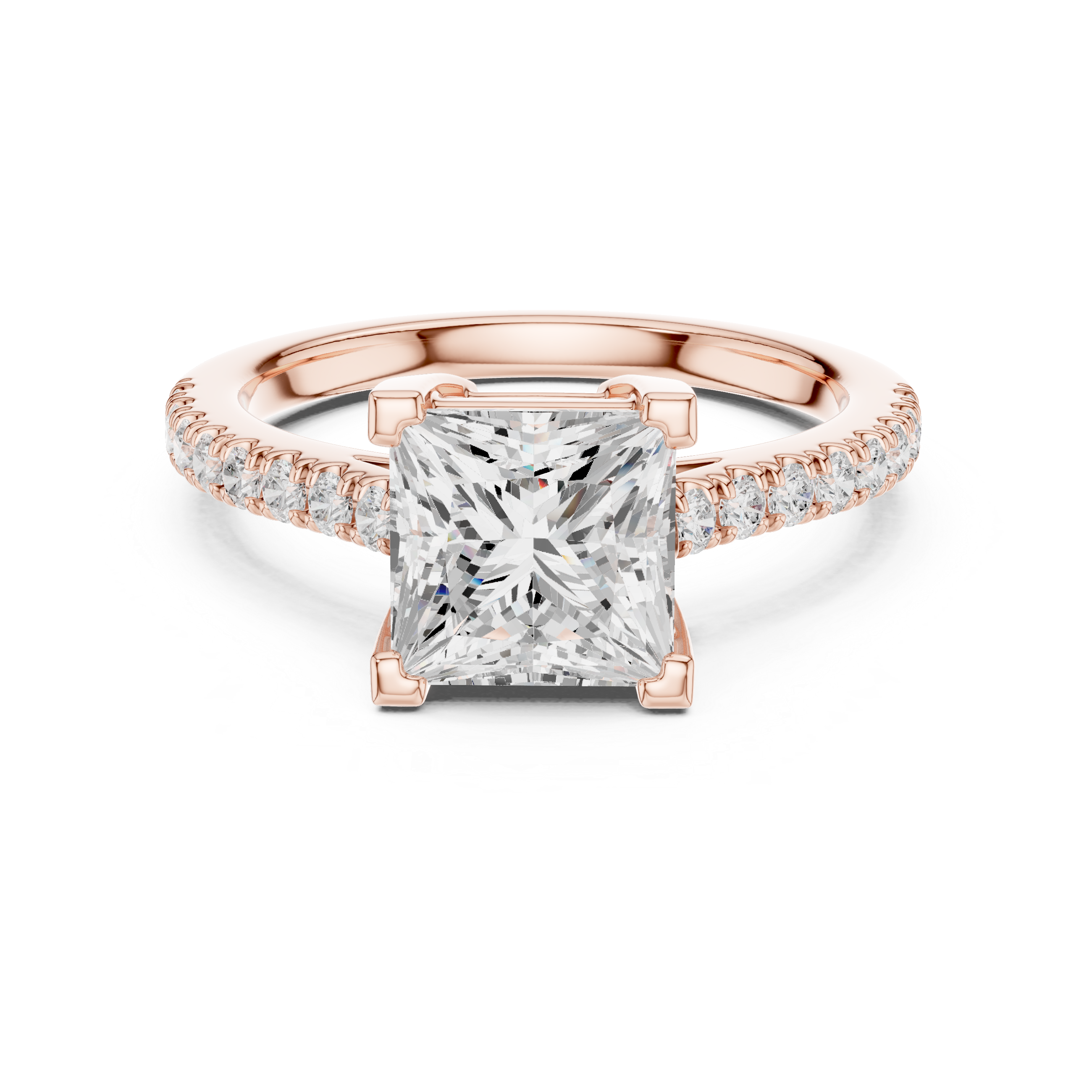 Princess Cut Pavé Solitaire Engagement Ring – 2.30 CT Total Weight Diamond Ring