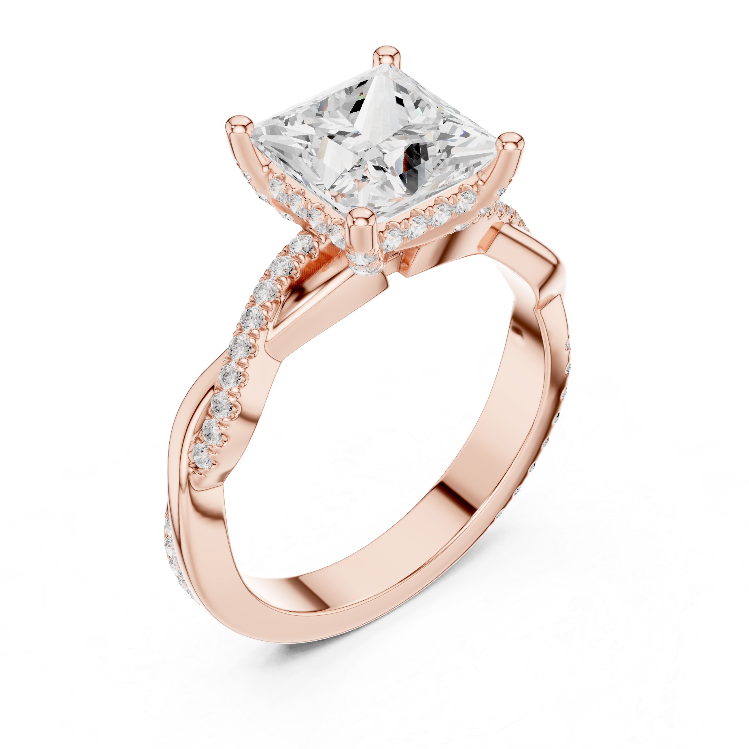 Twisted Pavé Princess Cut Engagement Ring – 2.33 CT Total Weight Diamond Ring