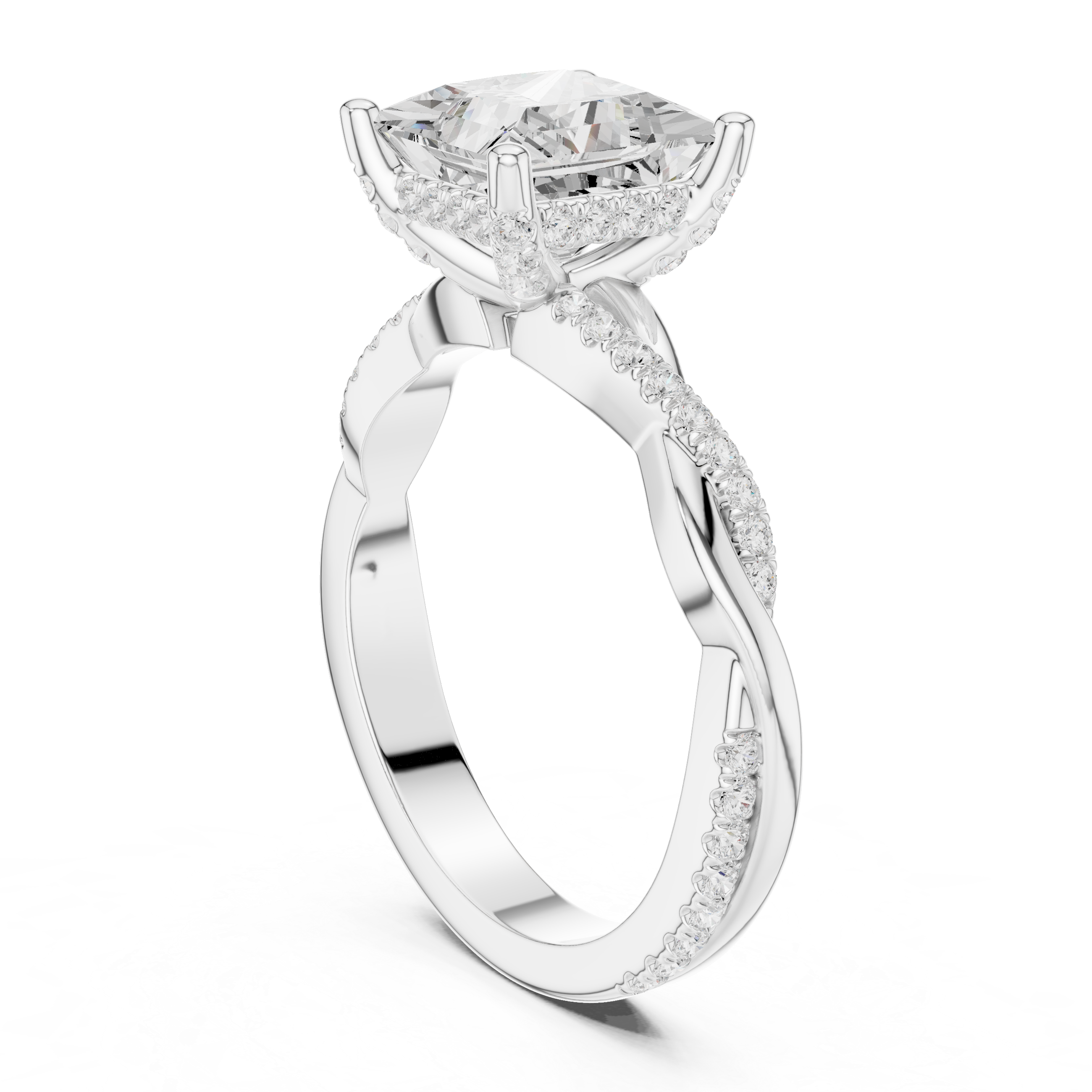 Twisted Pavé Princess Cut Engagement Ring – 2.33 CT Total Weight Diamond Ring