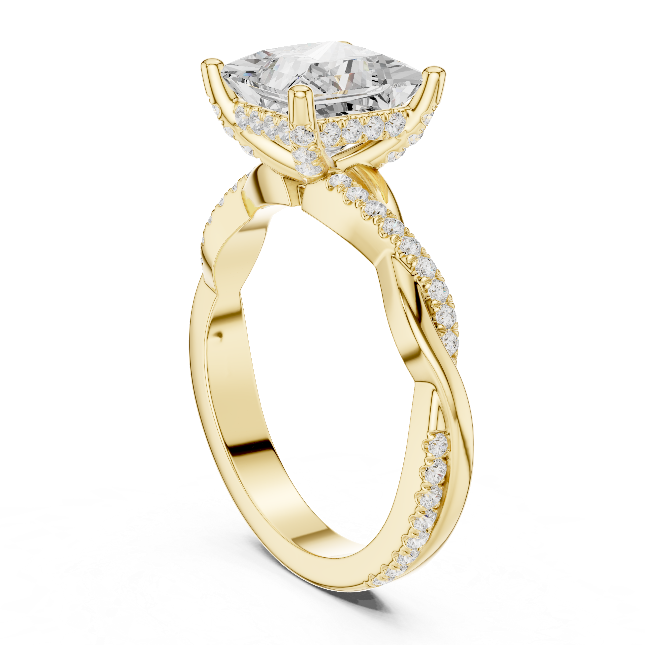 Twisted Pavé Princess Cut Engagement Ring – 2.33 CT Total Weight Diamond Ring