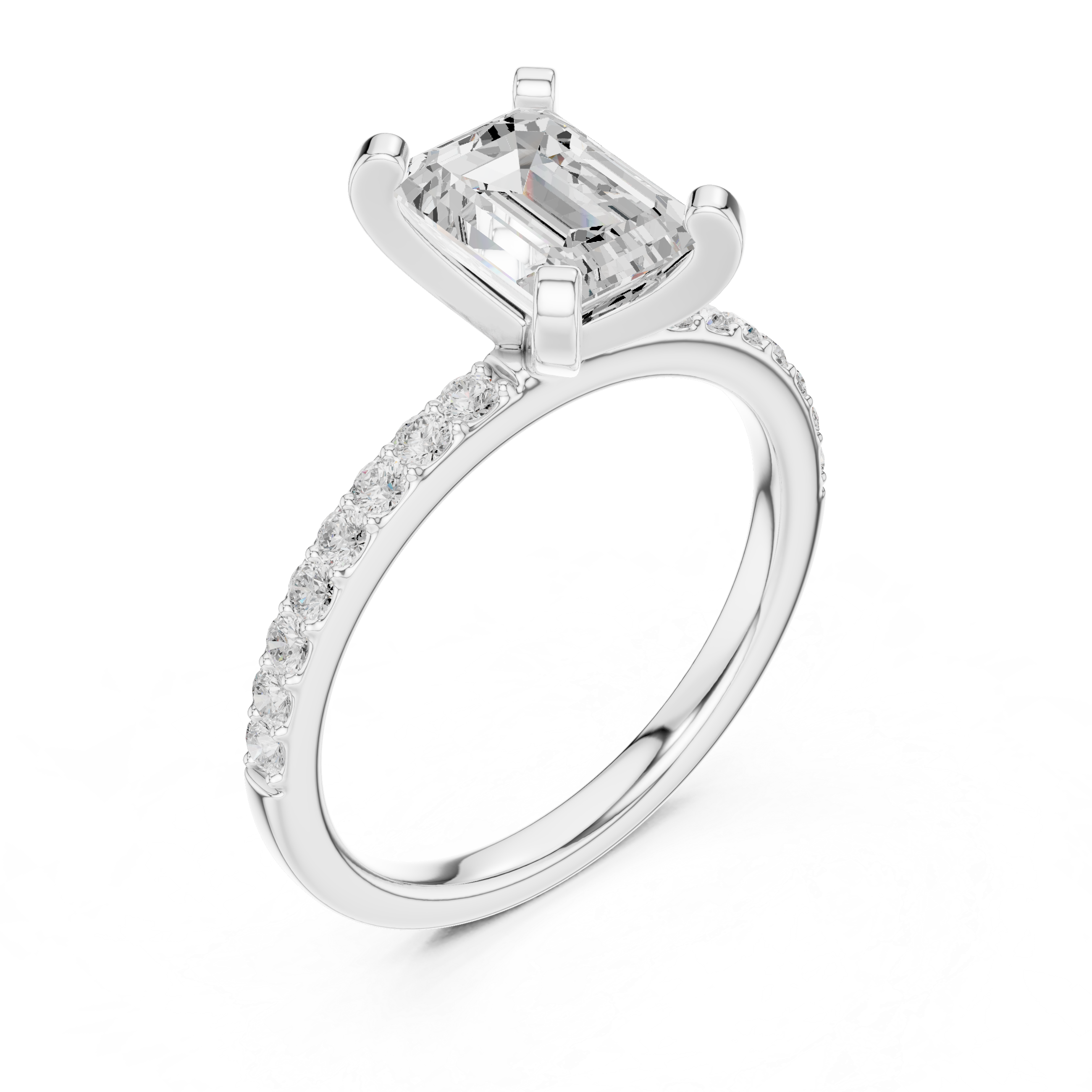 Emerald Cut Pavé Engagement Ring – 2.22 CT Total Weight Diamond Ring