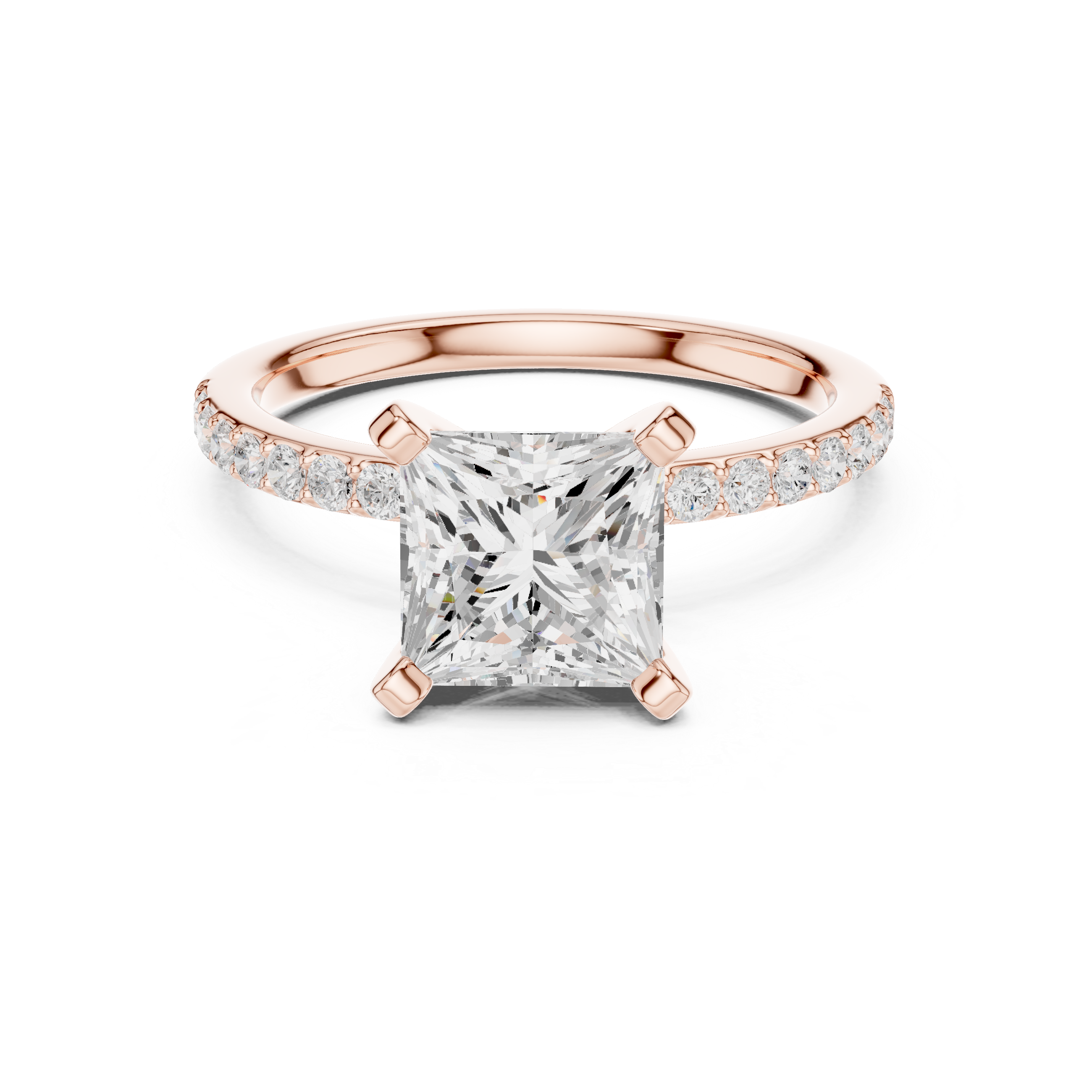 Princess Cut Pavé Engagement Ring – 2.22 CT Total Weight Solitaire Ring