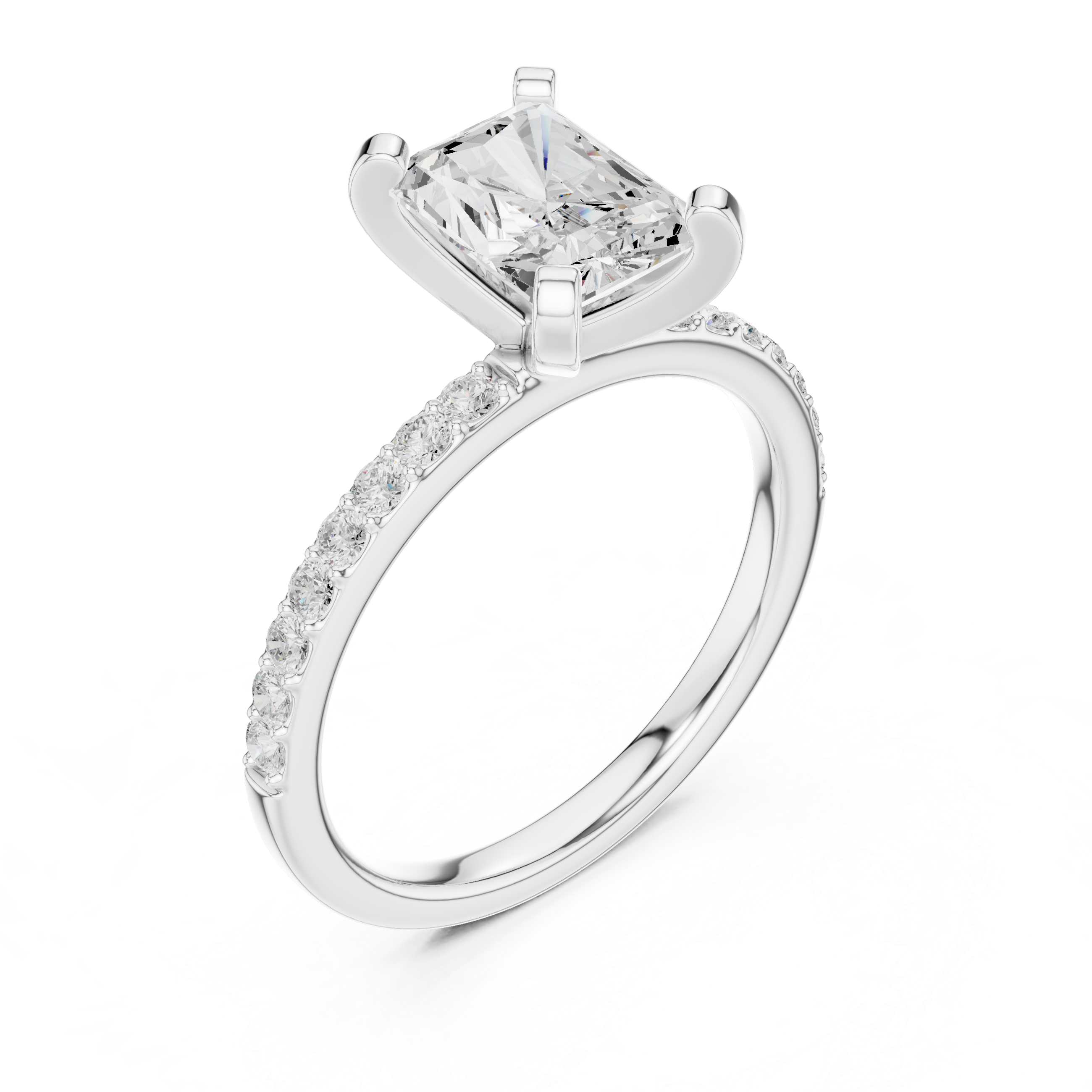 Radiant Cut Hidden Halo Engagement Ring with Pavé Band – 2.22 CT Total Weight
