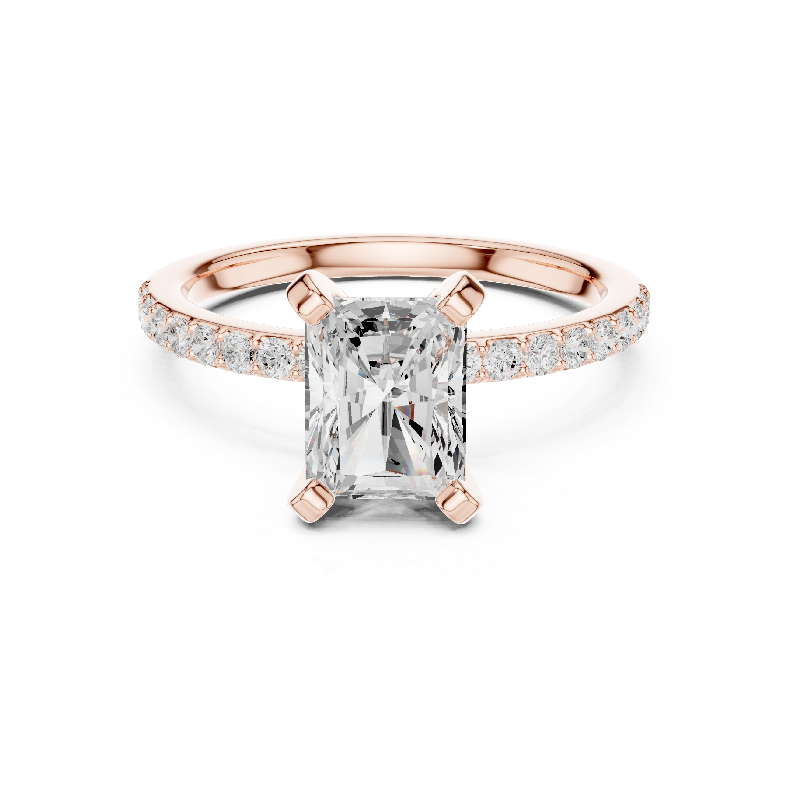 Radiant Cut Hidden Halo Engagement Ring with Pavé Band – 2.22 CT Total Weight