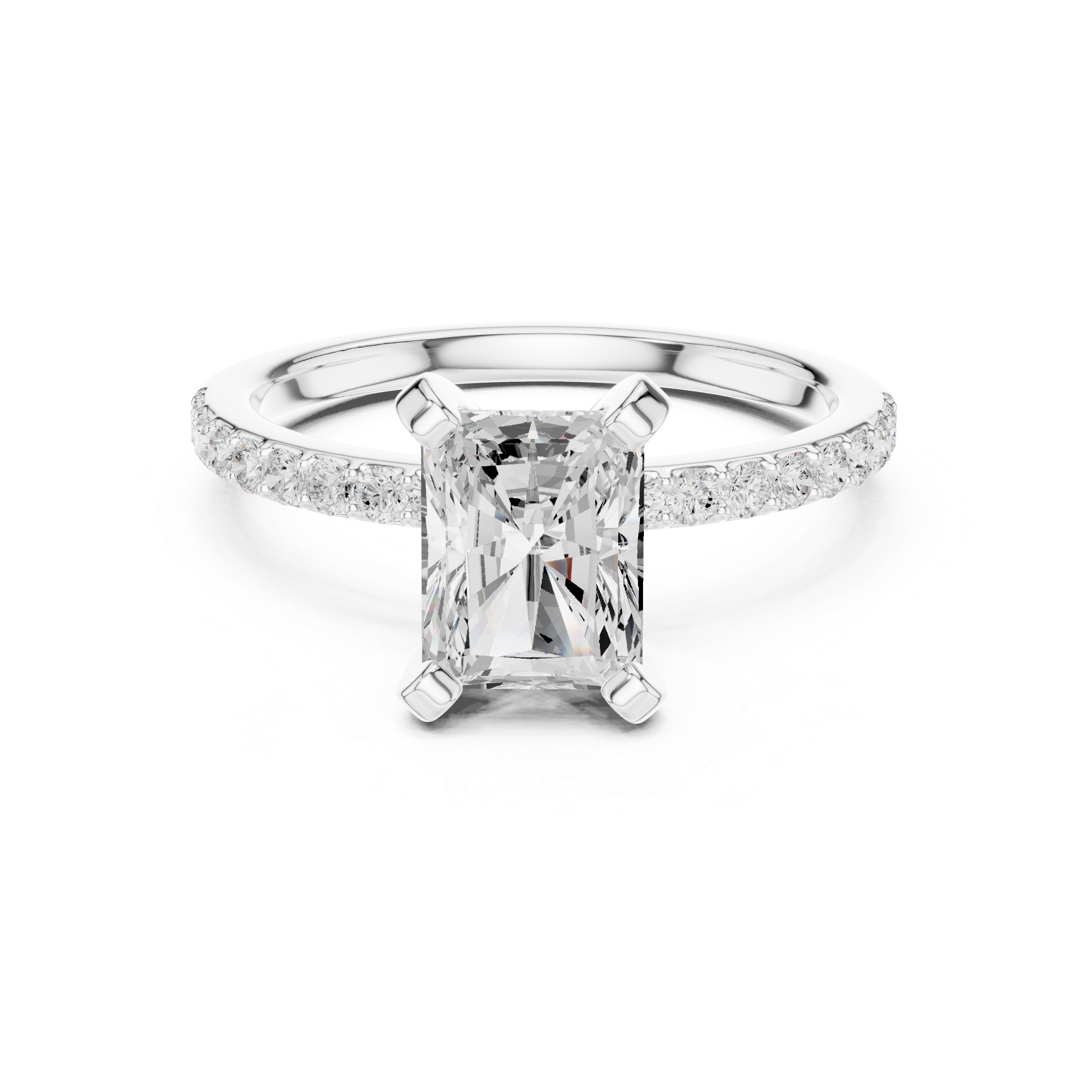 Radiant Cut Hidden Halo Engagement Ring with Pavé Band – 2.22 CT Total Weight