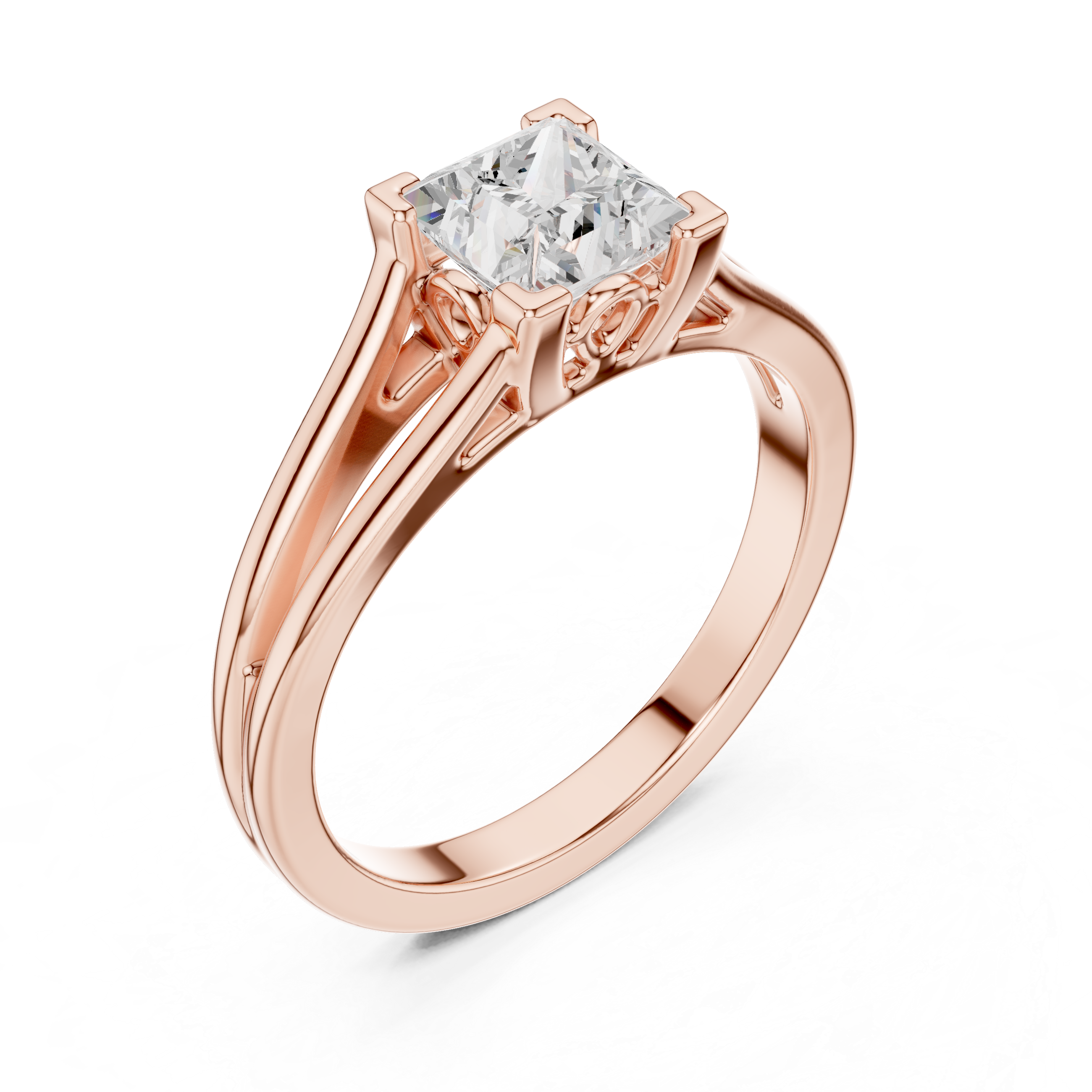 Princess Cut Split Shank Engagement Ring – 1.00 CT Solitaire Ring