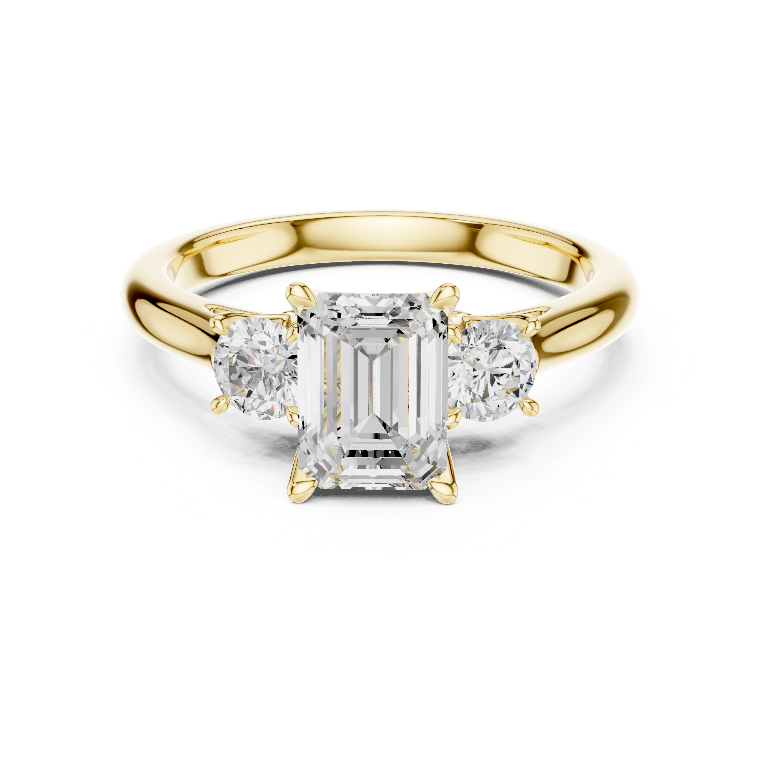 Emerald Cut Three Stone Engagement Ring with Round Side Diamonds