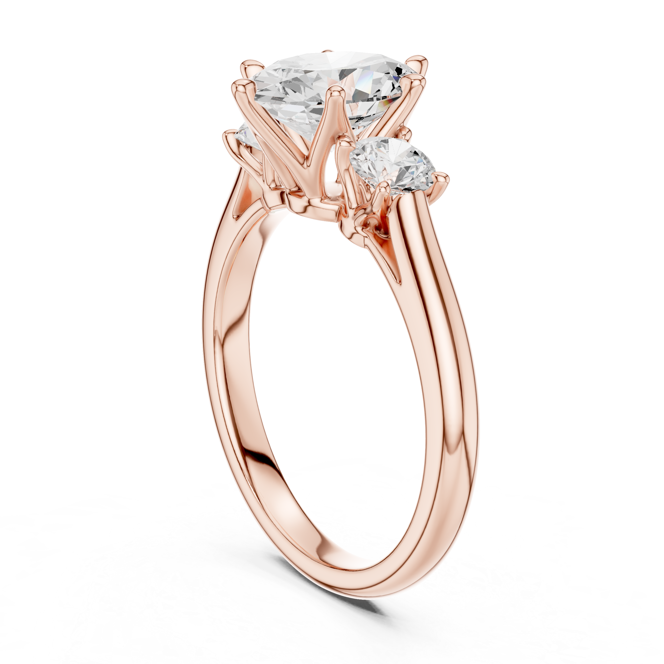 Oval Cut Three Stone Engagement Ring with Round Side Diamonds